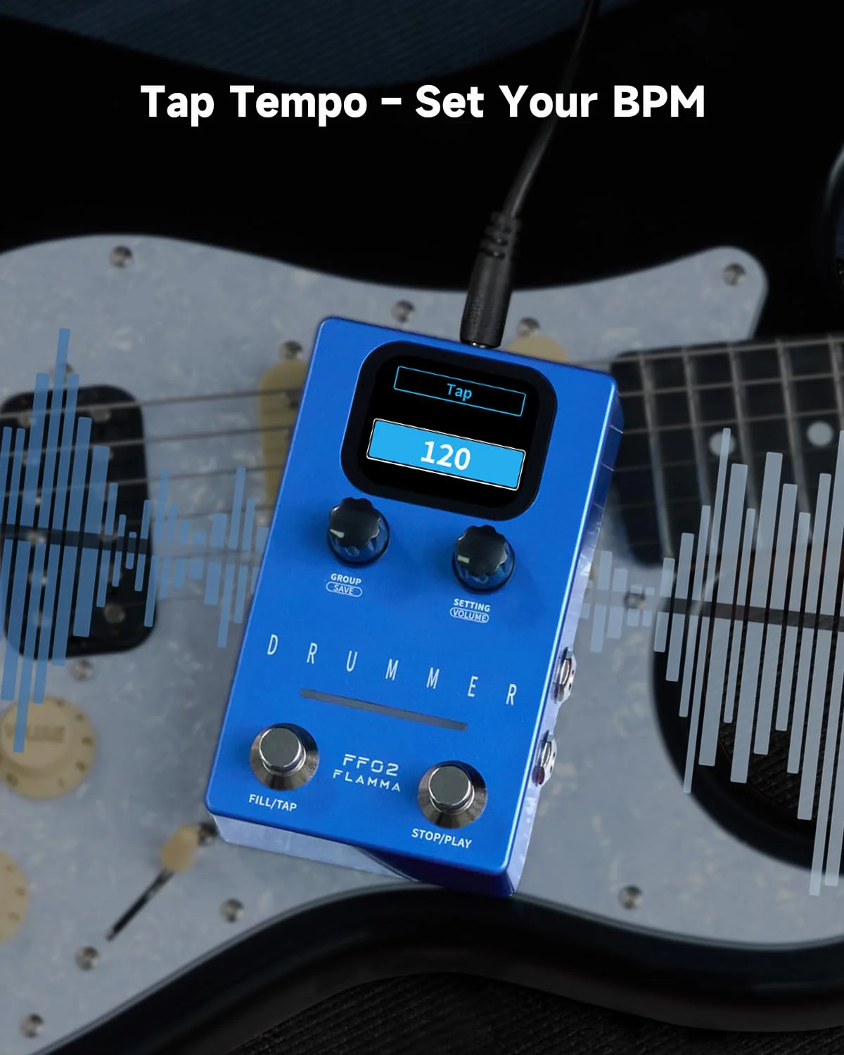 FLAMMA FF02 Drum Machine Guitar Pedal - 121 Drum Grooves, 11 Music Genres, Tap Tempo, Adjustable Rhythms, Stereo I/O for Live & Studio Use Drum Blue - Image 4