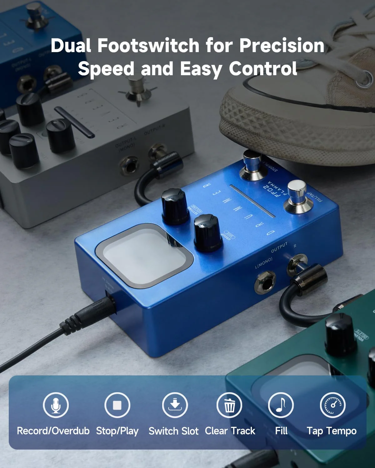 FLAMMA FF02 Drum Machine Guitar Pedal - 121 Drum Grooves, 11 Music Genres, Tap Tempo, Adjustable Rhythms, Stereo I/O for Live & Studio Use Drum Blue - Image 5