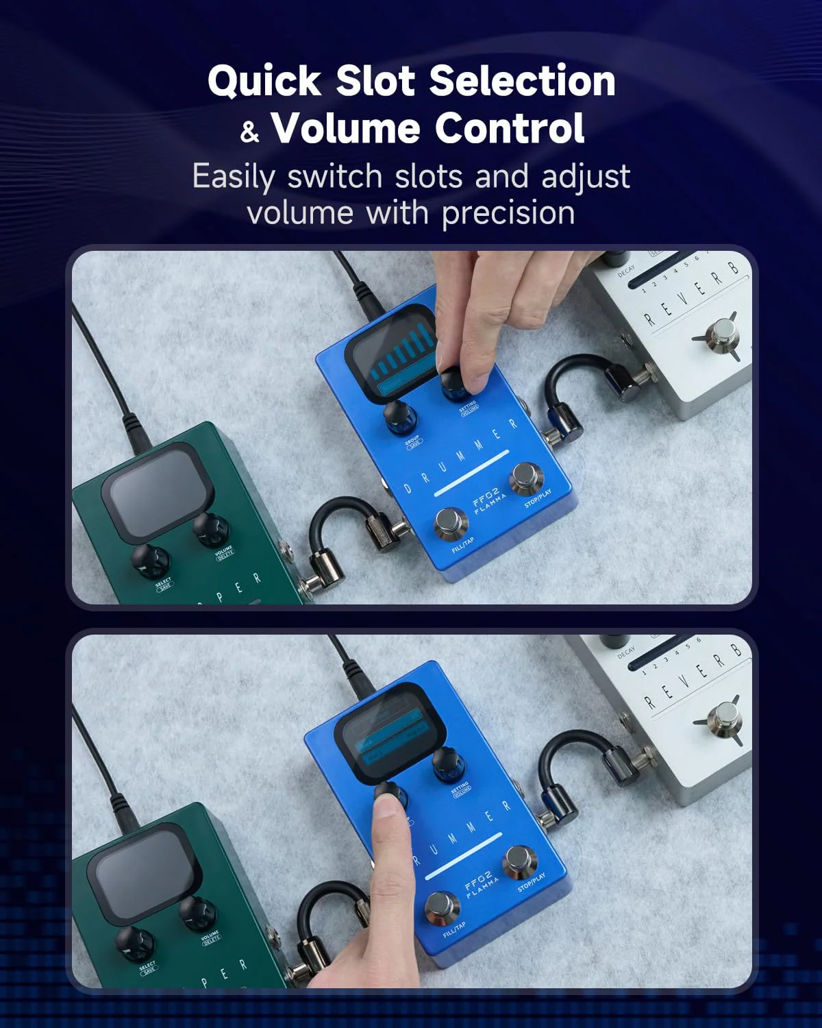 FLAMMA FF02 Drum Machine Guitar Pedal - 121 Drum Grooves, 11 Music Genres, Tap Tempo, Adjustable Rhythms, Stereo I/O for Live & Studio Use Drum Blue - Image 6
