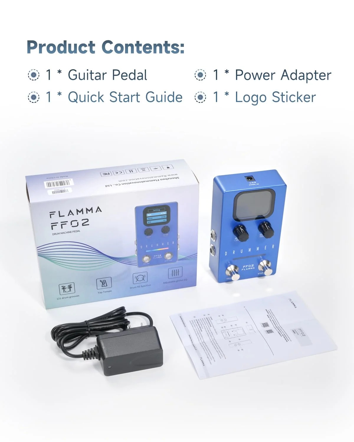 FLAMMA FF02 Drum Machine Guitar Pedal - 121 Drum Grooves, 11 Music Genres, Tap Tempo, Adjustable Rhythms, Stereo I/O for Live & Studio Use Drum Blue - Image 7