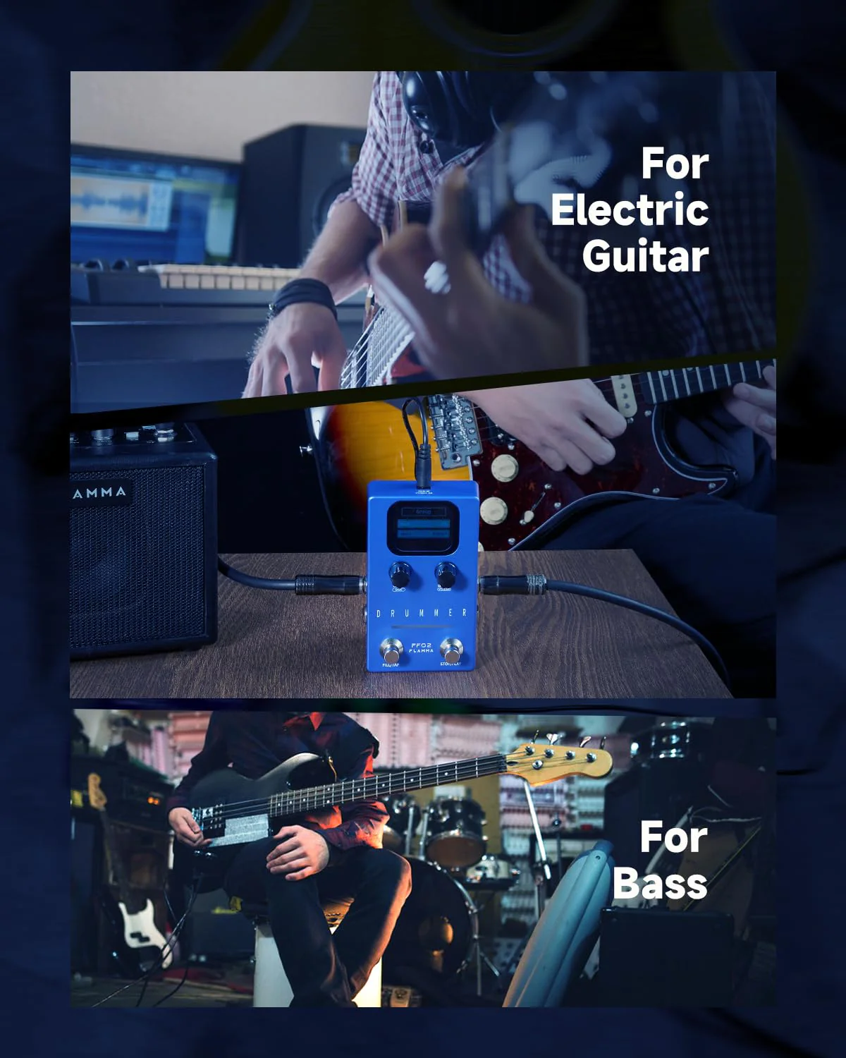 FLAMMA FF02 Drum Machine Guitar Pedal - 121 Drum Grooves, 11 Music Genres, Tap Tempo, Adjustable Rhythms, Stereo I/O for Live & Studio Use Drum Blue - Image 8