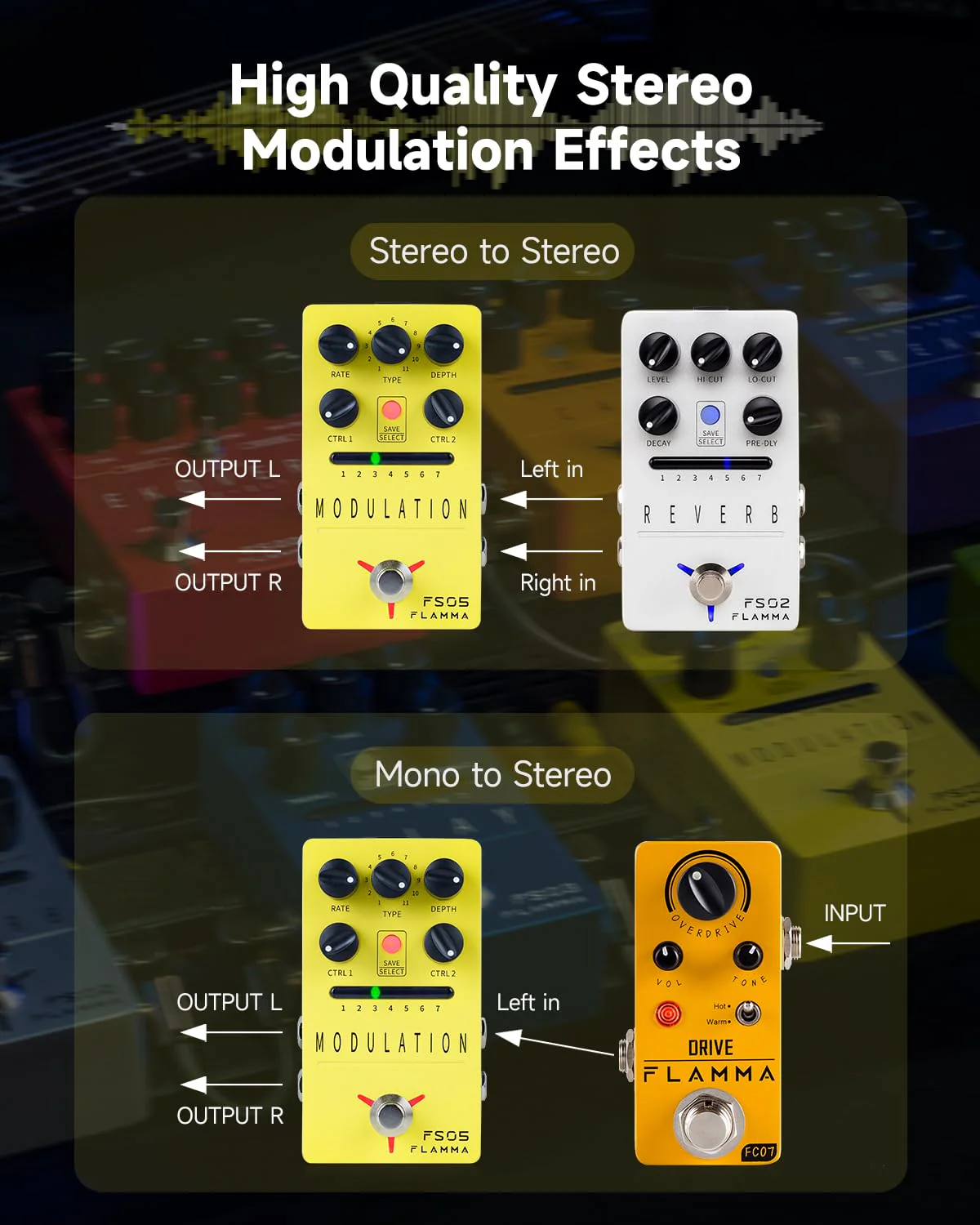 FLAMMA FS05 Multi Modulation Pedal Electric Guitar Stereo Effects Pedal with 7 Storable Slots 11 Modulation Effects True Bypass FS05 Modulation - Image 2
