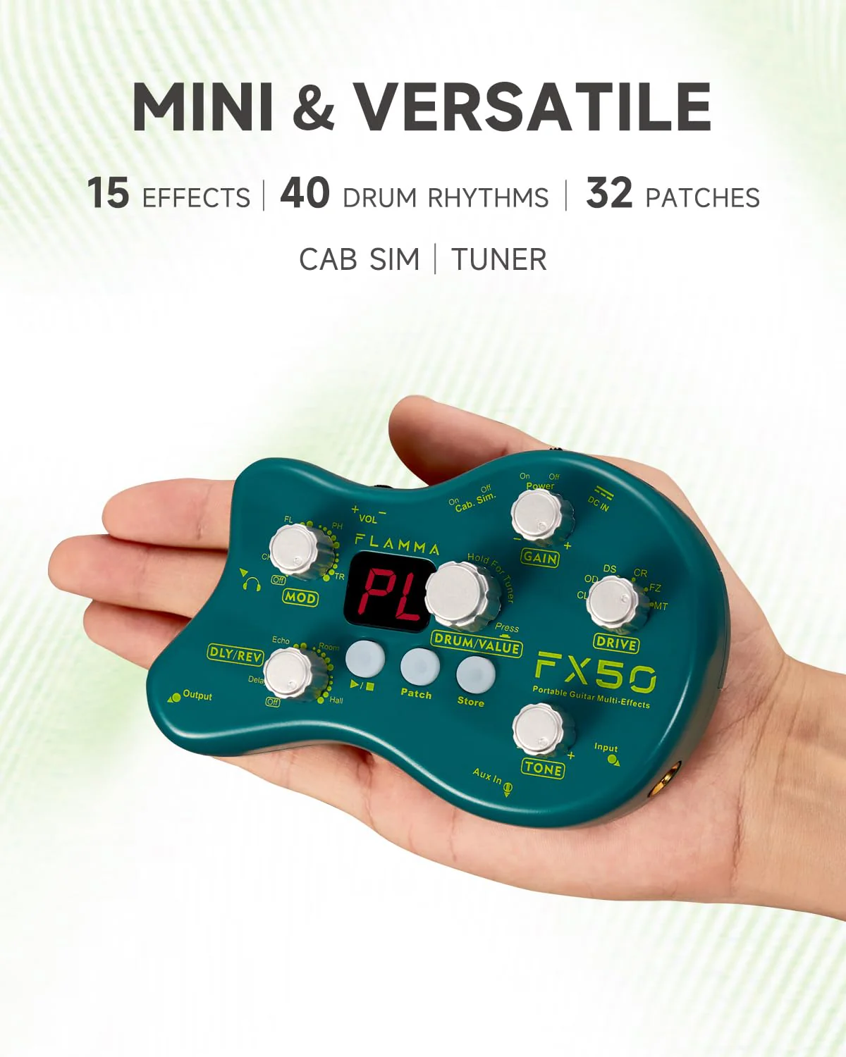 FLAMMA FX50 Practice Guitar Pedal Multi Effects Pedal Mini Portable with 40 Drum Rhythms15 Effects 32 Patches Tuner Function Support Both Corded and Battery Powered FX50 Green - Image 2