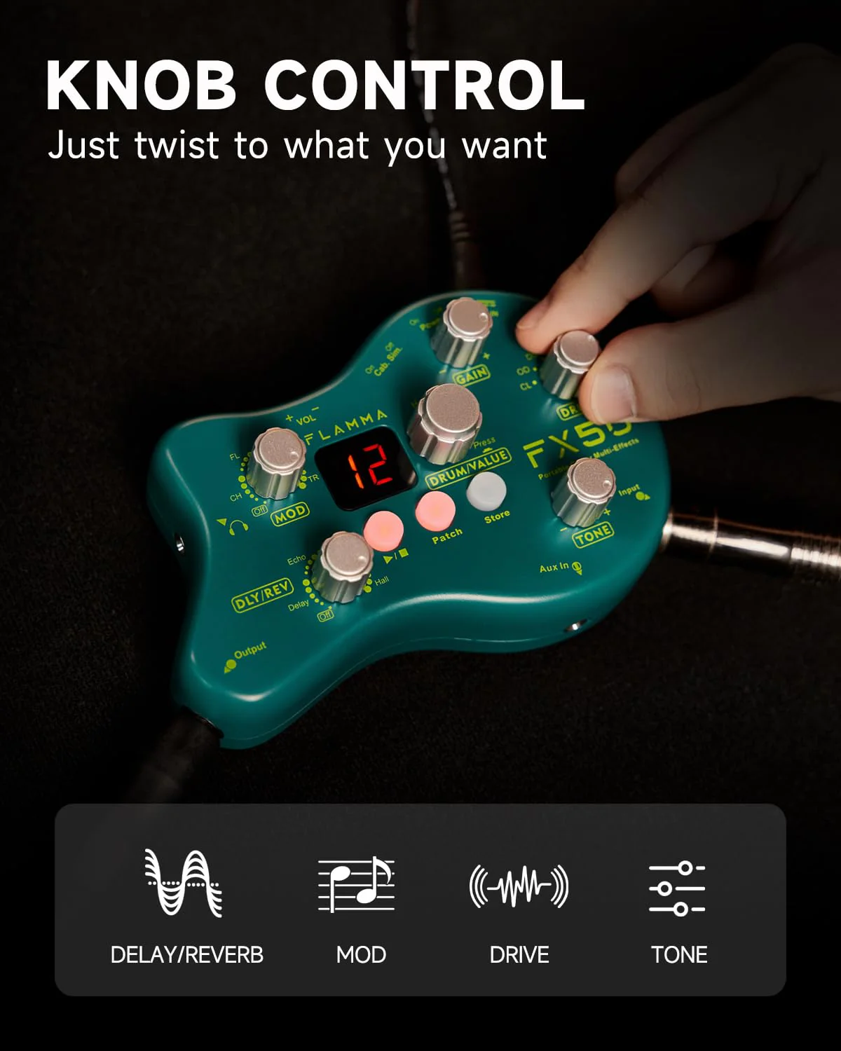 FLAMMA FX50 Practice Guitar Pedal Multi Effects Pedal Mini Portable with 40 Drum Rhythms15 Effects 32 Patches Tuner Function Support Both Corded and Battery Powered FX50 Green - Image 3