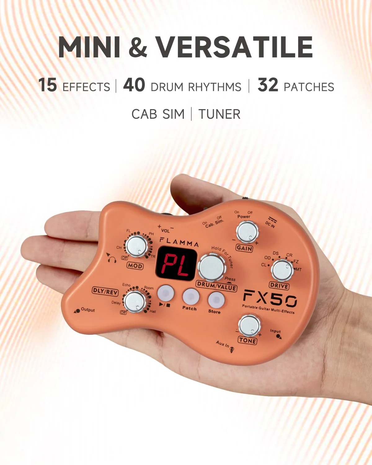 FLAMMA FX50 Practice Guitar Pedal Multi Effects Pedal Mini Portable with 40 Drum Rhythms15 Effects 32 Patches Tuner Function Support Both Corded and Battery Powered FX50 Orange - Image 2
