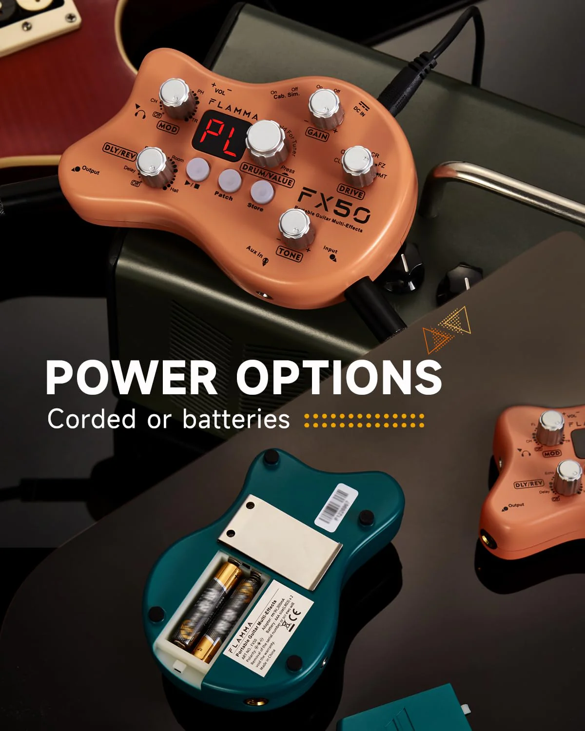 FLAMMA FX50 Practice Guitar Pedal Multi Effects Pedal Mini Portable with 40 Drum Rhythms15 Effects 32 Patches Tuner Function Support Both Corded and Battery Powered FX50 Orange - Image 4