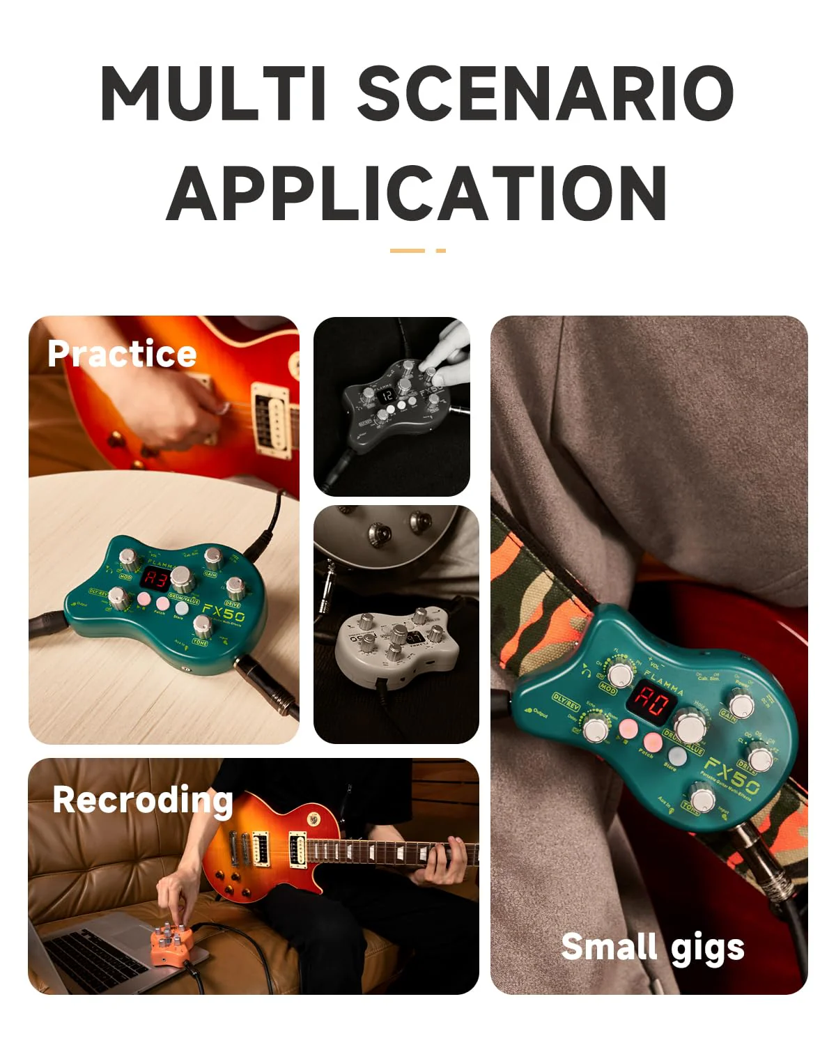 FLAMMA FX50 Practice Guitar Pedal Multi Effects Pedal Mini Portable with 40 Drum Rhythms15 Effects 32 Patches Tuner Function Support Both Corded and Battery Powered FX50 Orange - Image 5