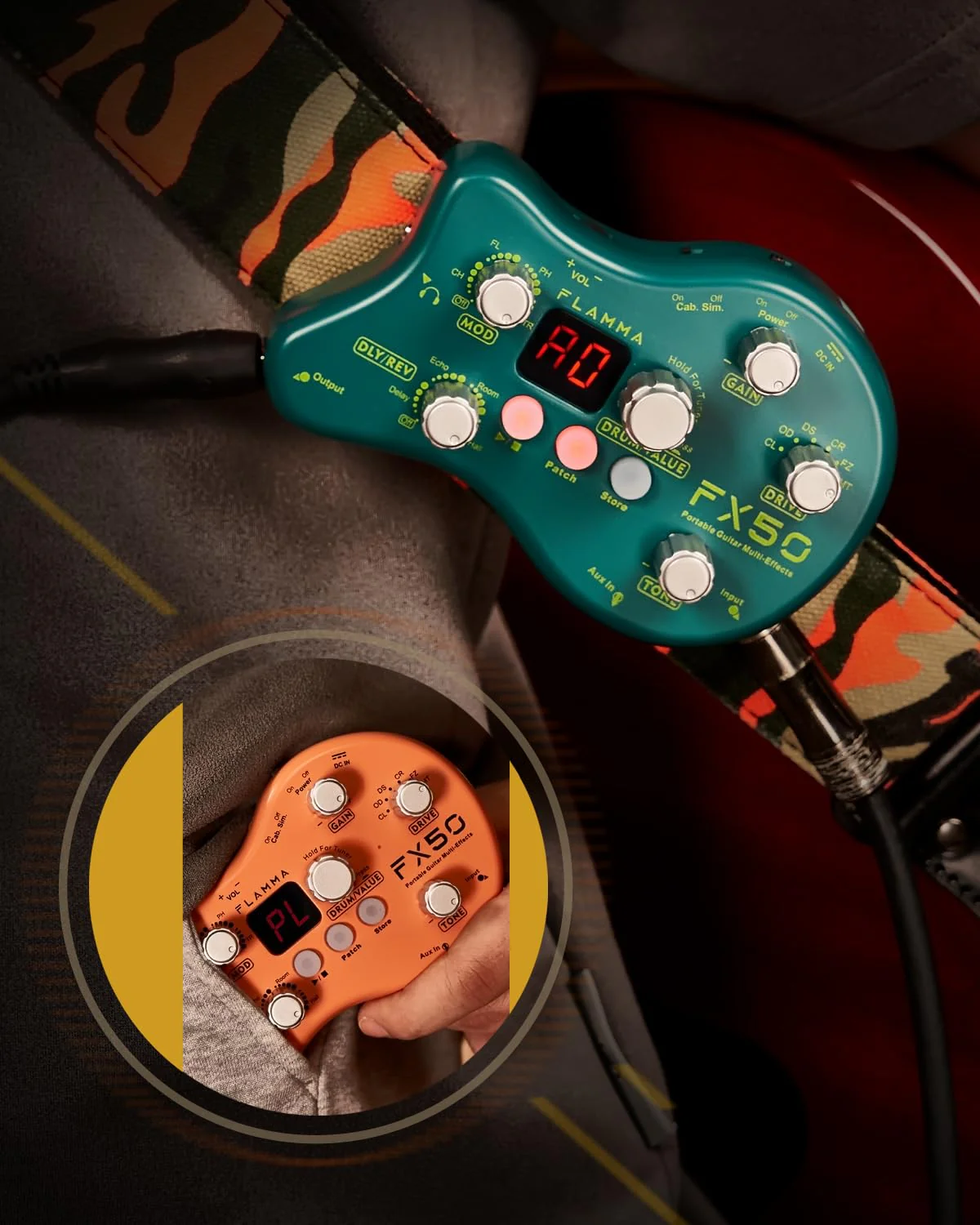 FLAMMA FX50 Practice Guitar Pedal Multi Effects Pedal Mini Portable with 40 Drum Rhythms15 Effects 32 Patches Tuner Function Support Both Corded and Battery Powered FX50 Orange - Image 7