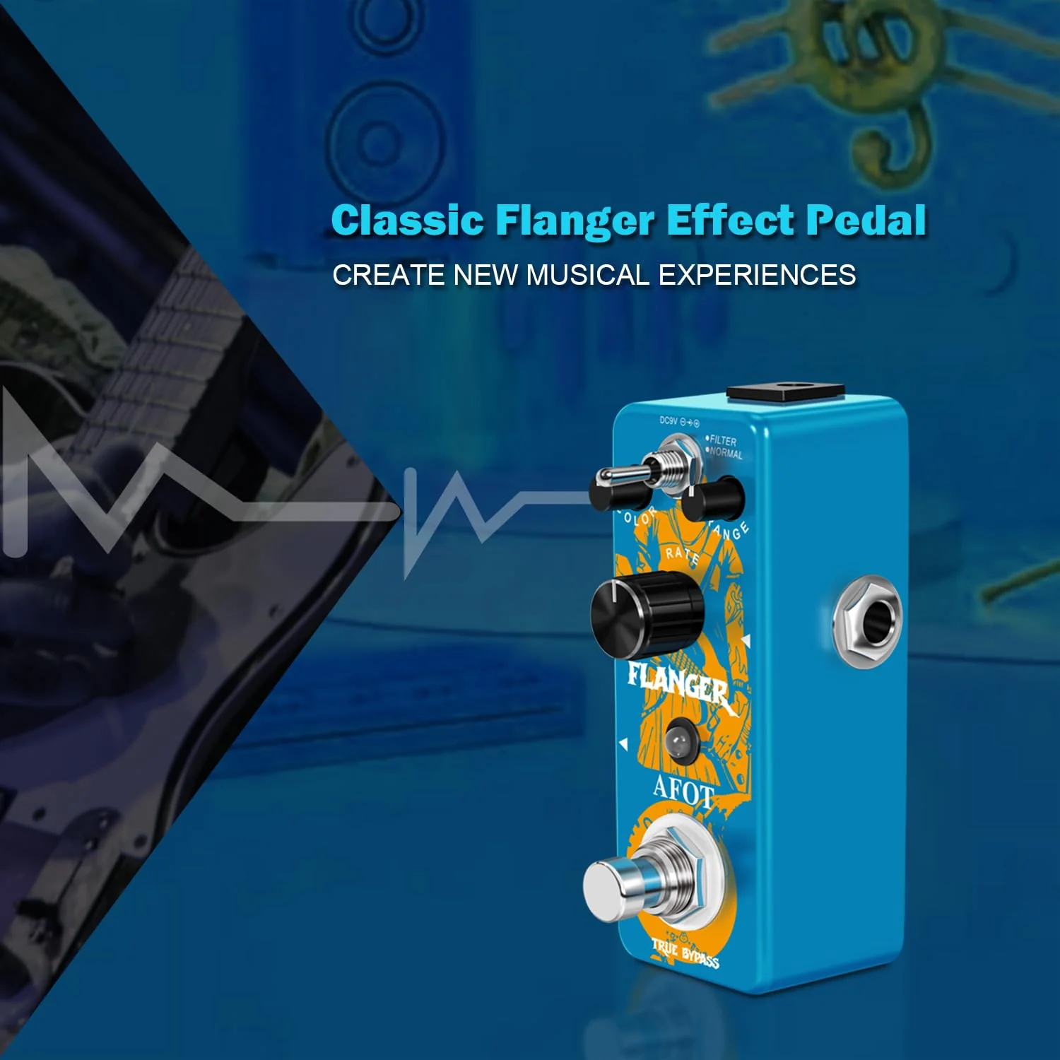 Flanger Guitar Effects Pedal,Classic Flanger Guitar Pedal, Vintage Analog Flanger Effect Pedal Classic Flanger Guitar Pedal Electric Guitar Effects Pedal True Bypass Blue Flanger - Image 2