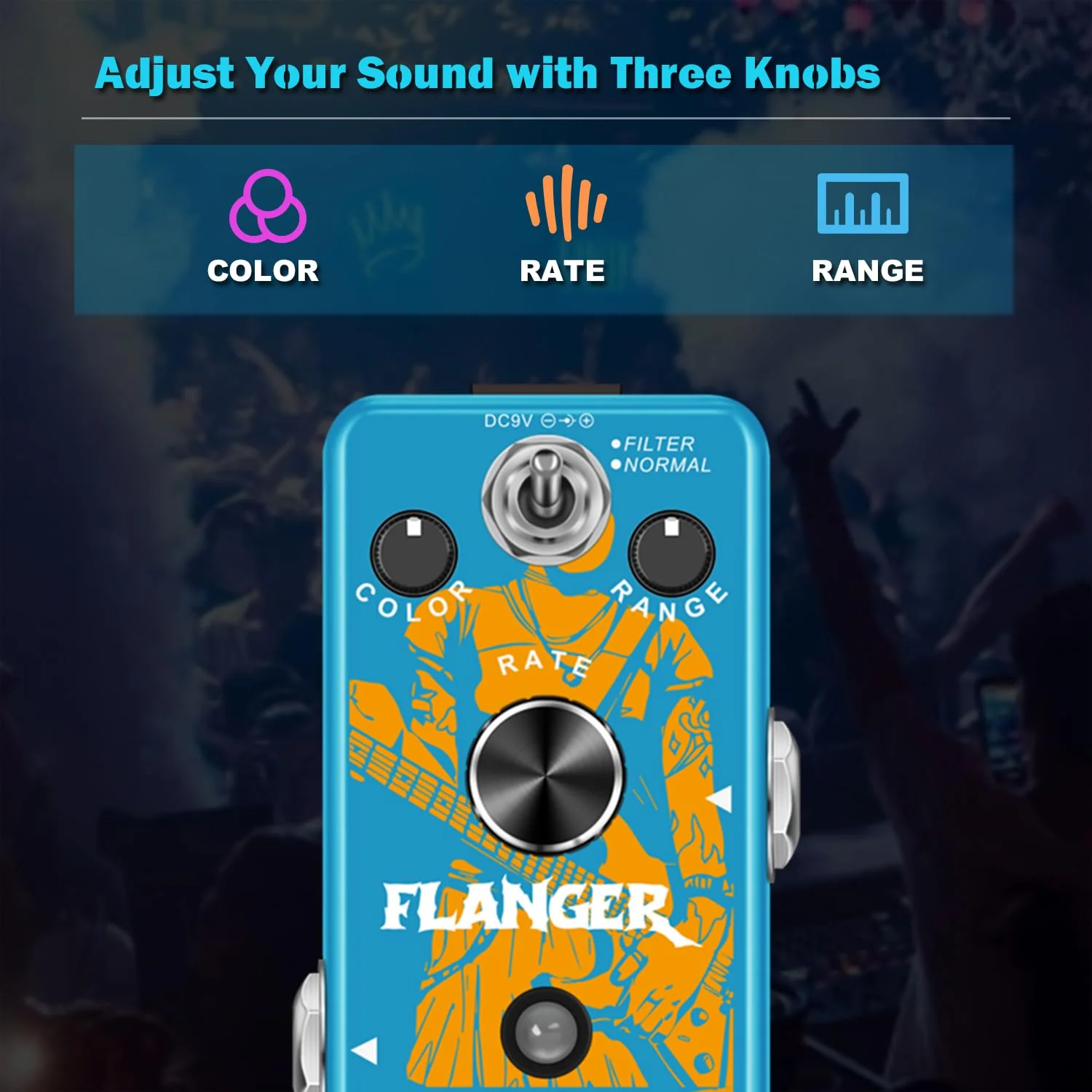 Flanger Guitar Effects Pedal,Classic Flanger Guitar Pedal, Vintage Analog Flanger Effect Pedal Classic Flanger Guitar Pedal Electric Guitar Effects Pedal True Bypass Blue Flanger - Image 3