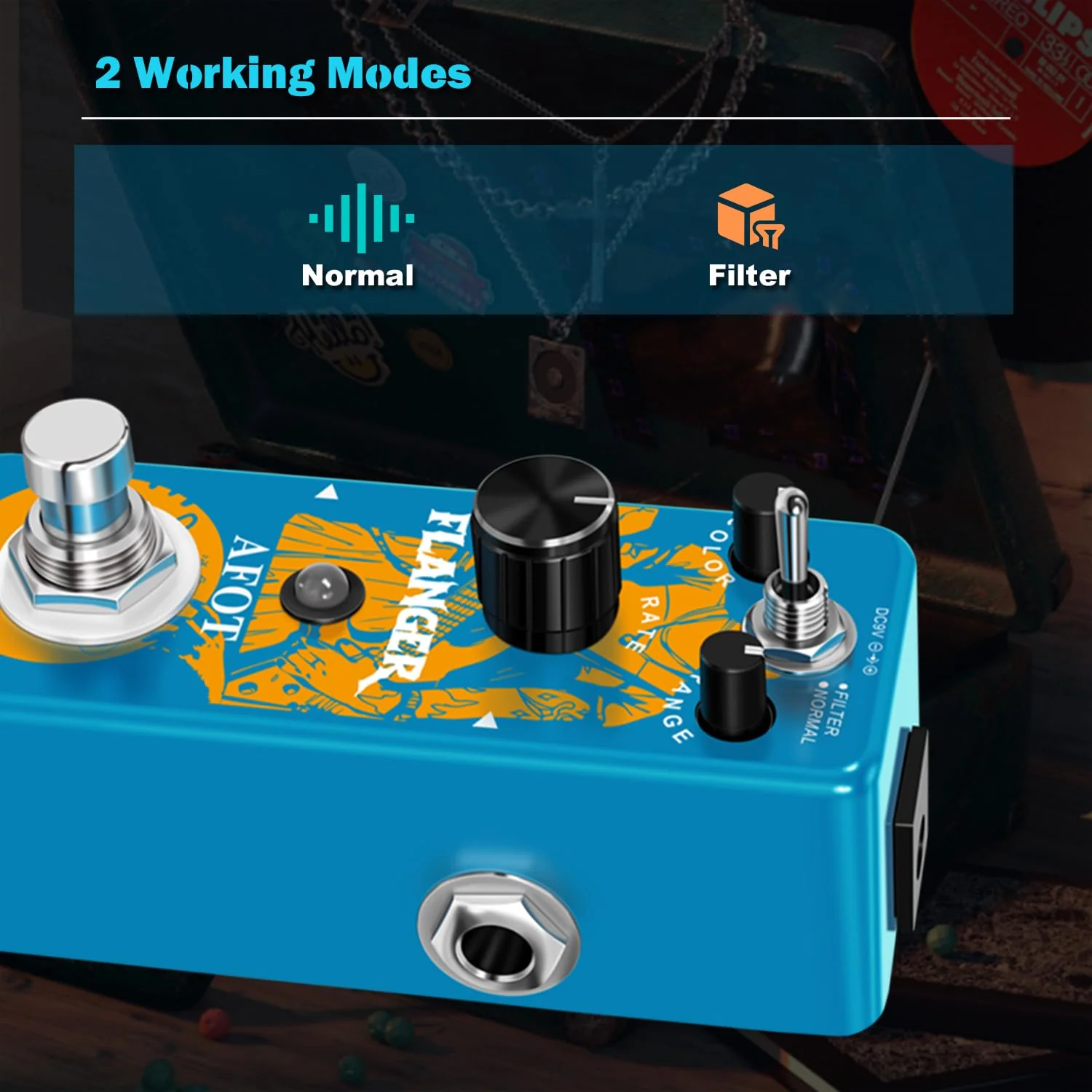 Flanger Guitar Effects Pedal,Classic Flanger Guitar Pedal, Vintage Analog Flanger Effect Pedal Classic Flanger Guitar Pedal Electric Guitar Effects Pedal True Bypass Blue Flanger - Image 4