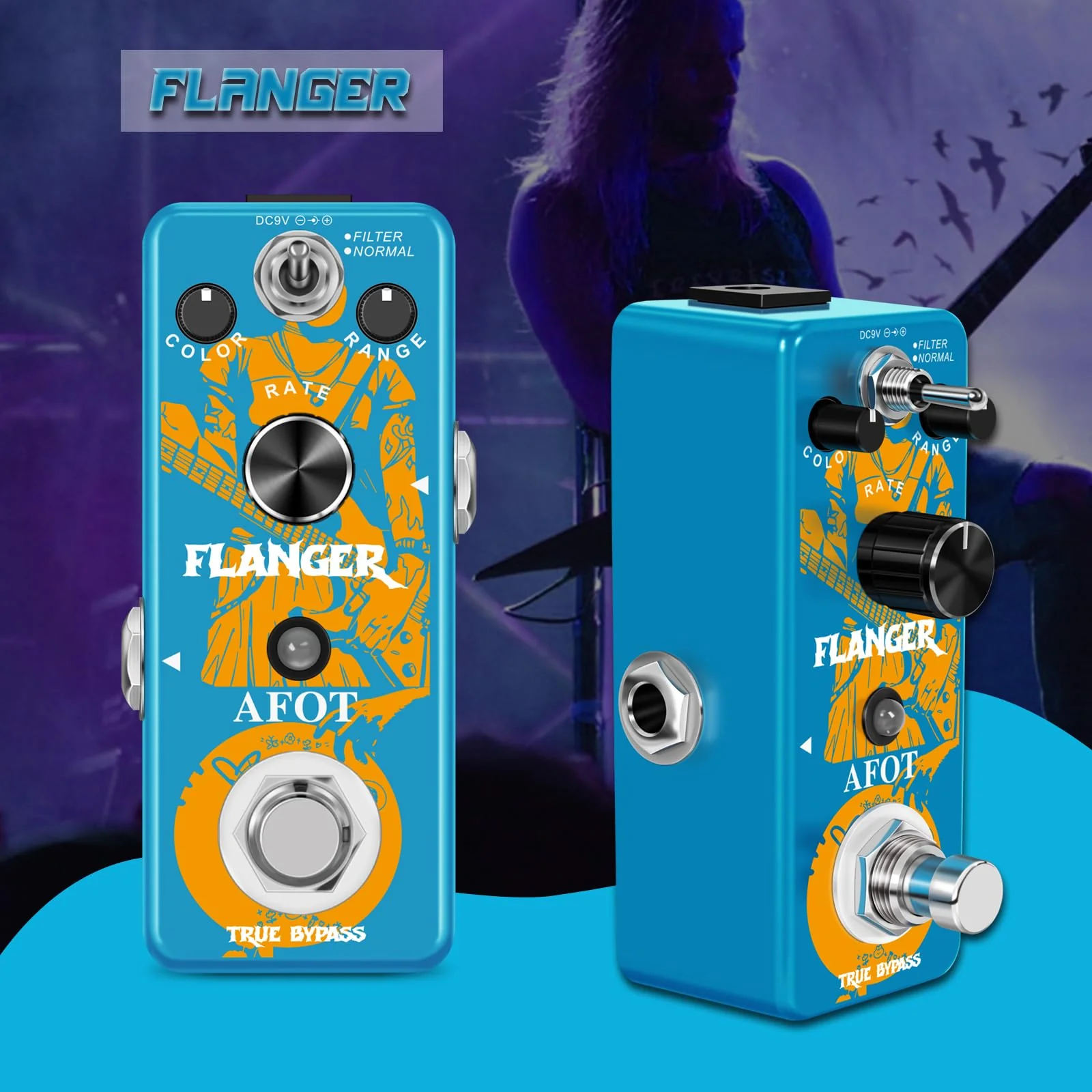 Flanger Guitar Effects Pedal,Classic Flanger Guitar Pedal, Vintage Analog Flanger Effect Pedal Classic Flanger Guitar Pedal Electric Guitar Effects Pedal True Bypass Blue Flanger - Image 8