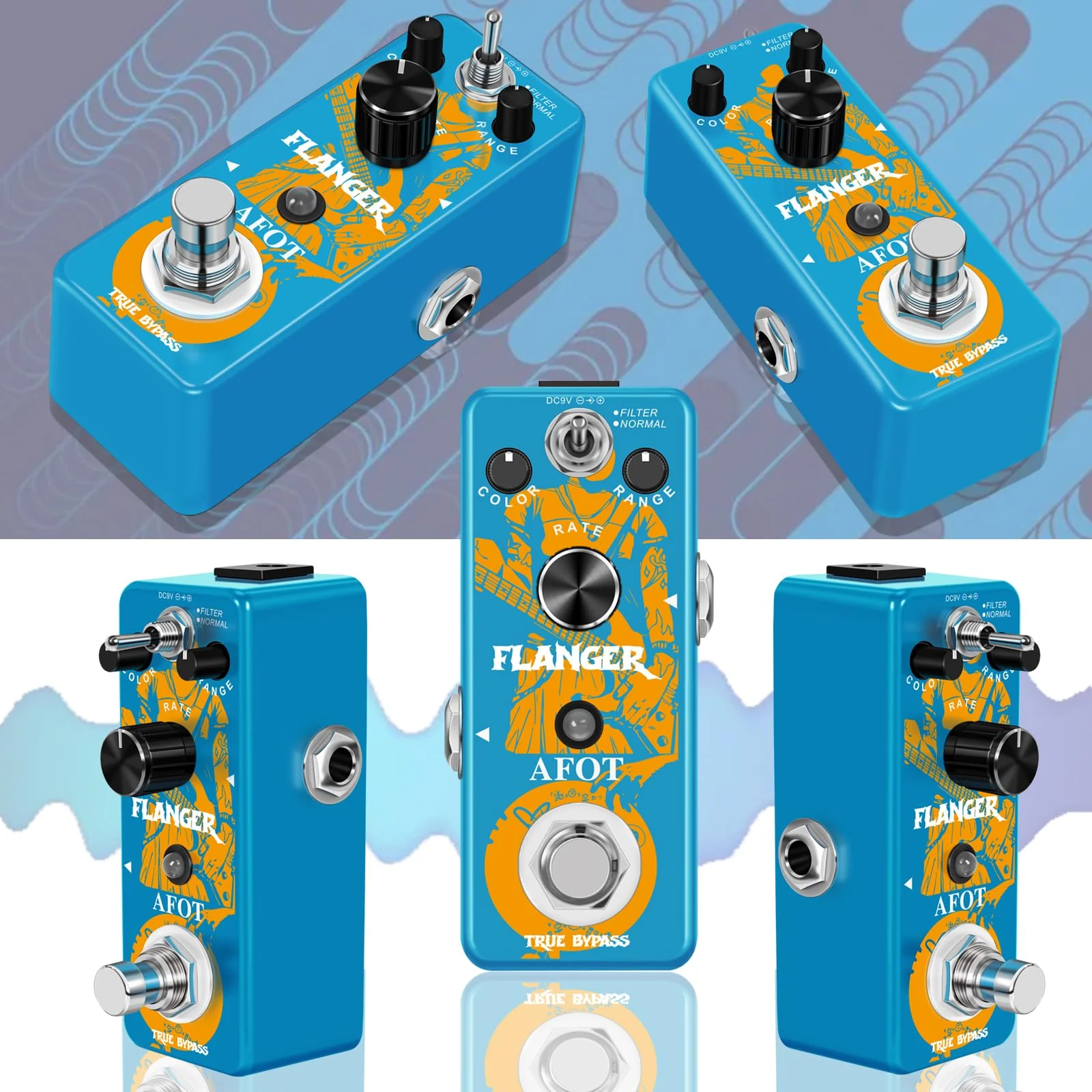 Flanger Guitar Effects Pedal,Classic Flanger Guitar Pedal, Vintage Analog Flanger Effect Pedal Classic Flanger Guitar Pedal Electric Guitar Effects Pedal True Bypass Blue Flanger - Image 9