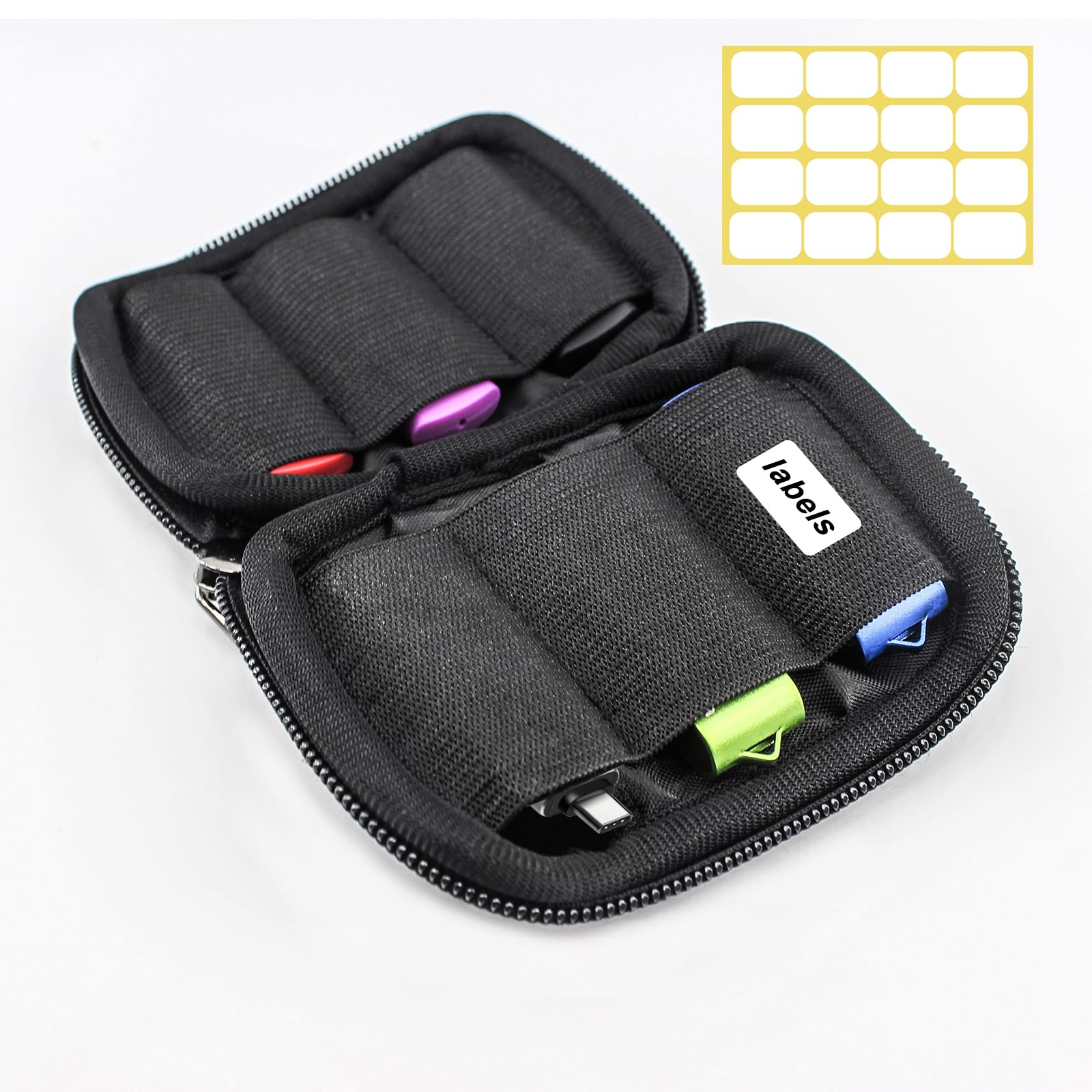 Flash Drive Case, USB Drive Holder, Storage Bag for Thumb Drive, Light Weight and Easy to Put into Pockets, Protect and Store Small Items, 6 Slots Bag Black Color - Image 2