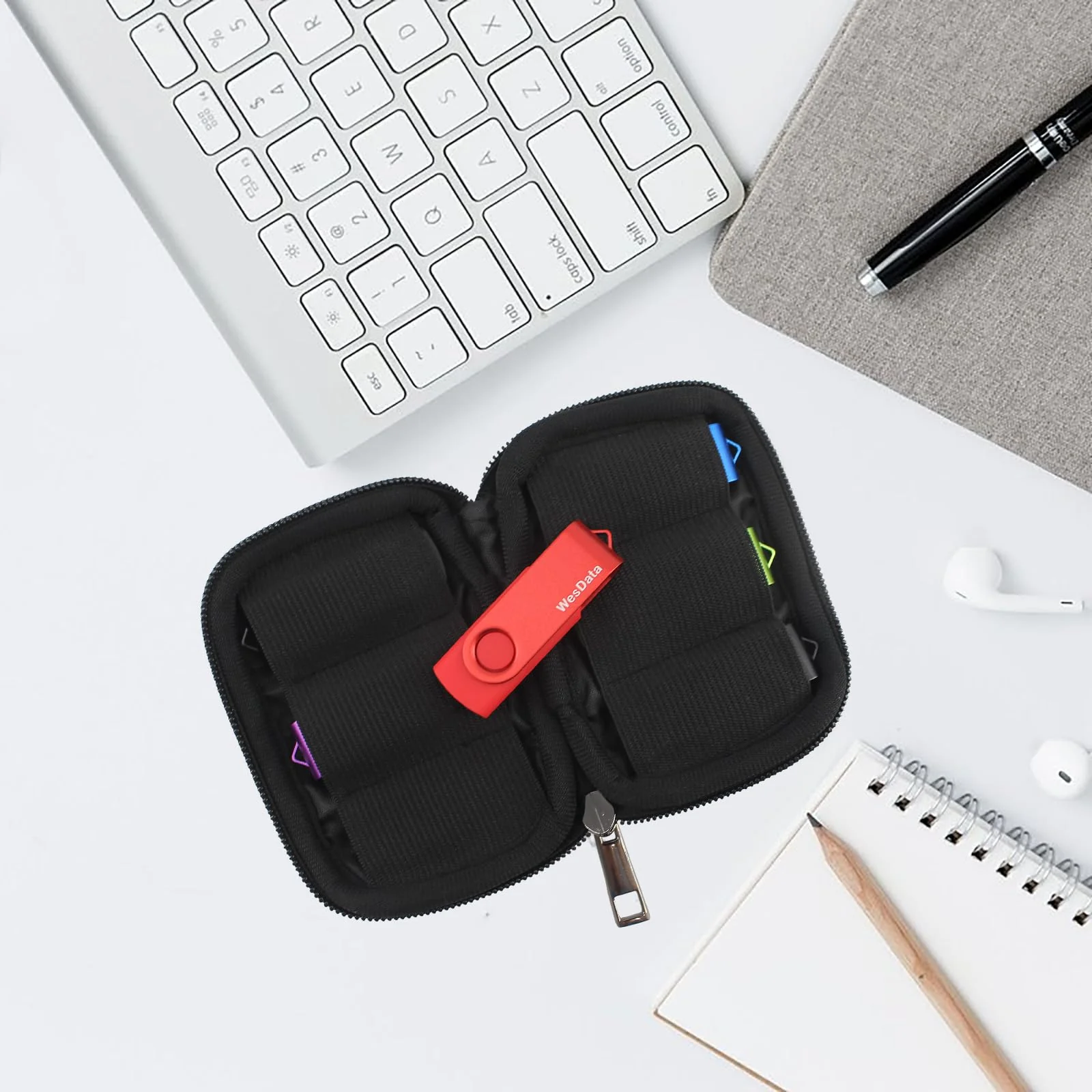 Flash Drive Case, USB Drive Holder, Storage Bag for Thumb Drive, Light Weight and Easy to Put into Pockets, Protect and Store Small Items, 6 Slots Bag Black Color - Image 4