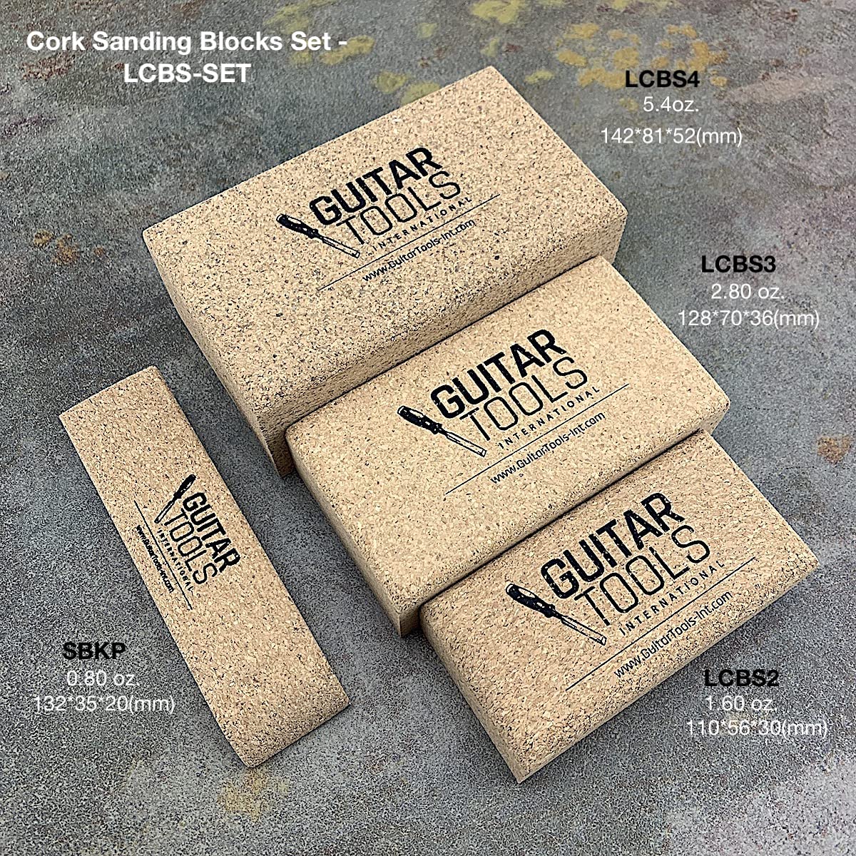 Flat Beveled Cork Sanding Block for Guitar Luthiers - Tool - Carpenter - Files - Guitar - Bodies - Wood - Furniture - Bass - Repair instruments - 4 pcs - LCBS-SET - Image 3
