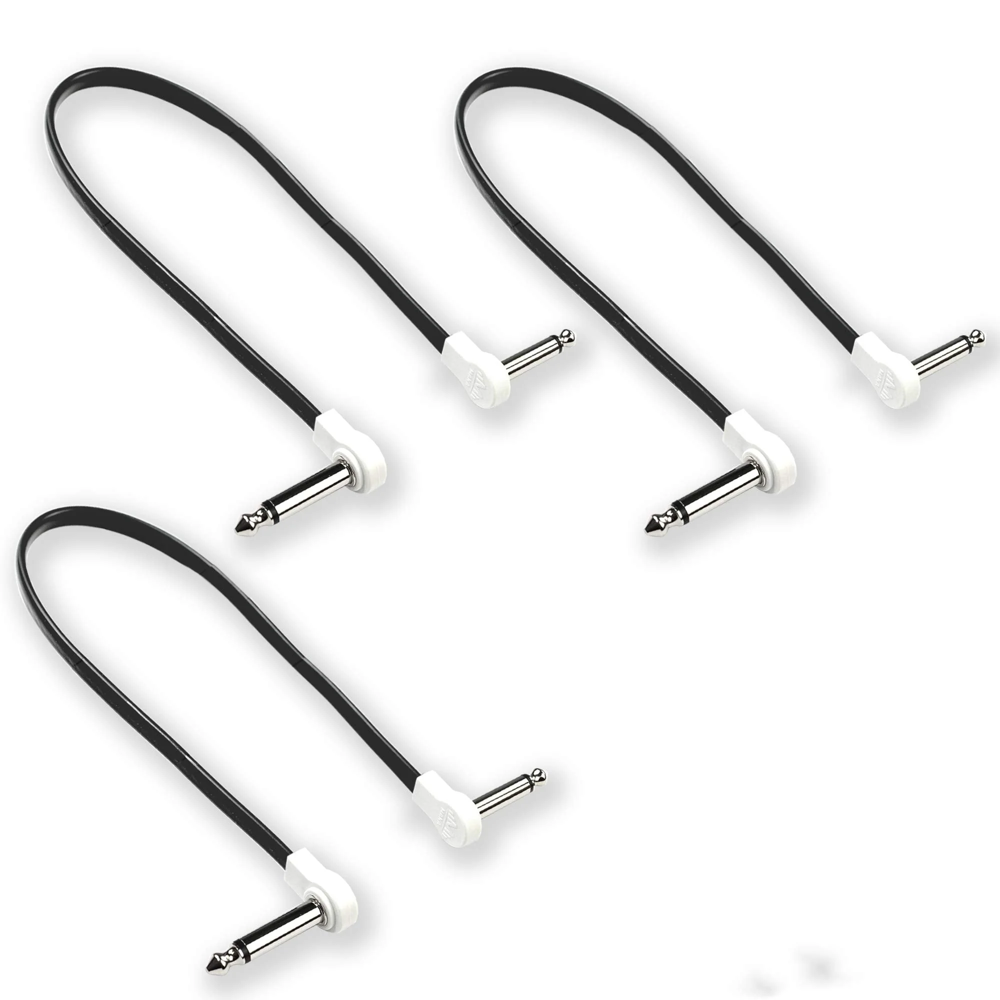 Flat Low Profile Guitar Patch Cable 20 inch for Effects Pedals, 1/4 inch Right-Angle, White, 3-Pack New Version 20"