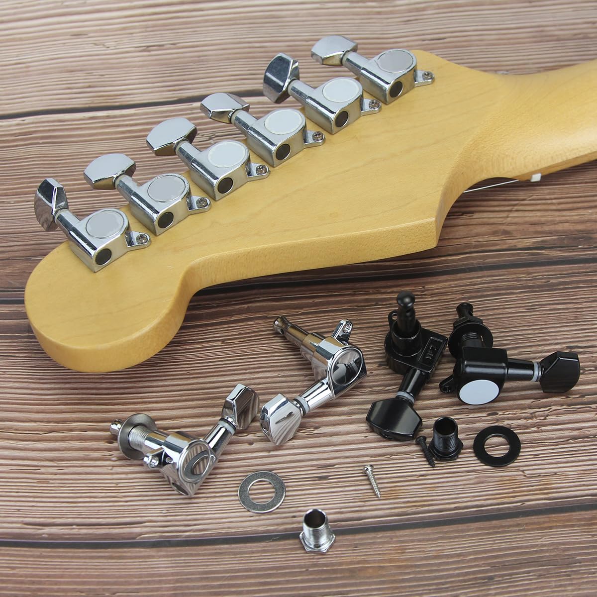 FLEOR 6pcs Left Handed Electric Acoustic Guitar Tuning Pegs Tuners Machine Heads Keys 6L, Chrome 6L Chrome - Image 2