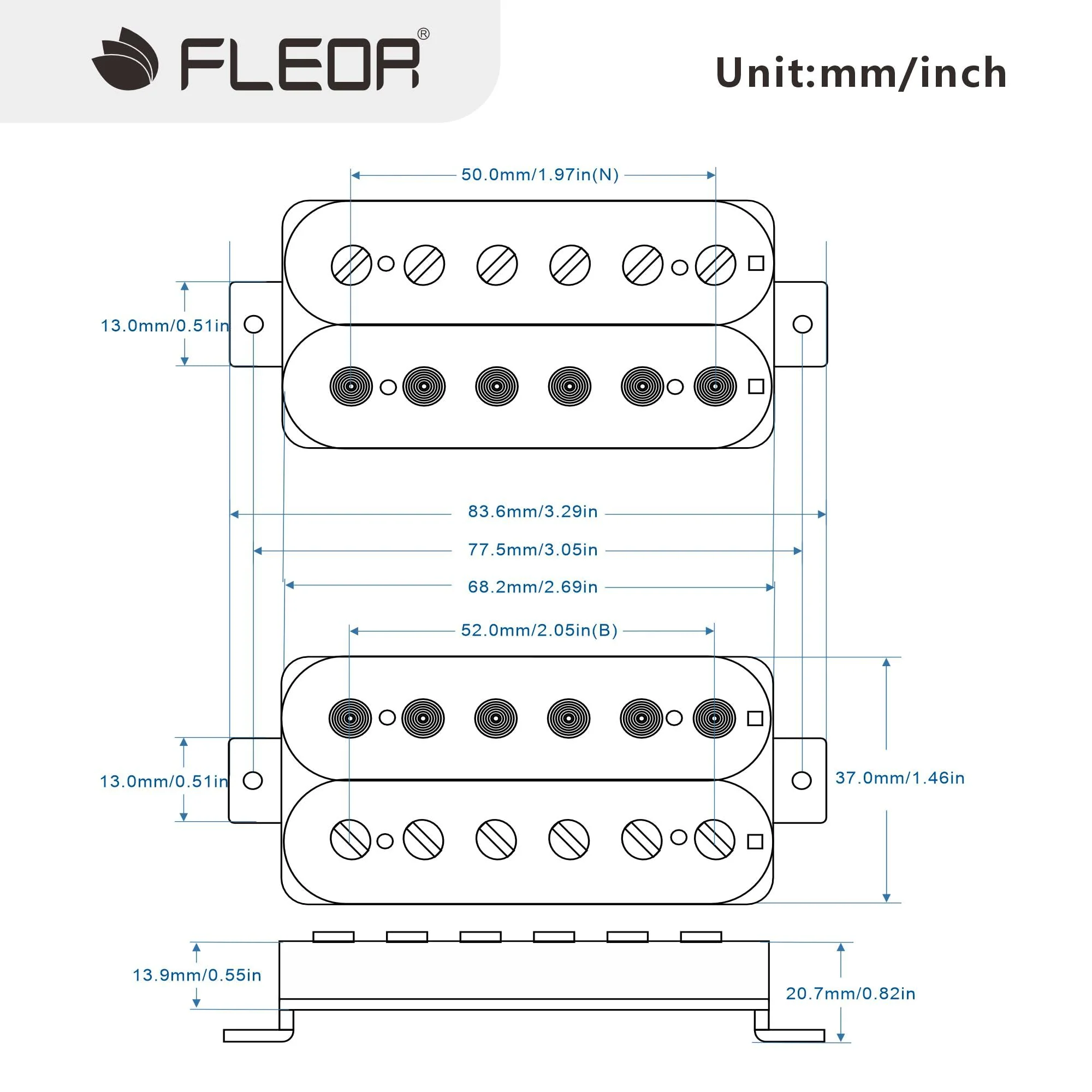 FLEOR Alnico 5 Guitar Pickup Double Coil Humbucker Pickups Neck and Bridge Set-Zebra Neck+ (8~9K)Bridge Pickup Zebra - Image 2