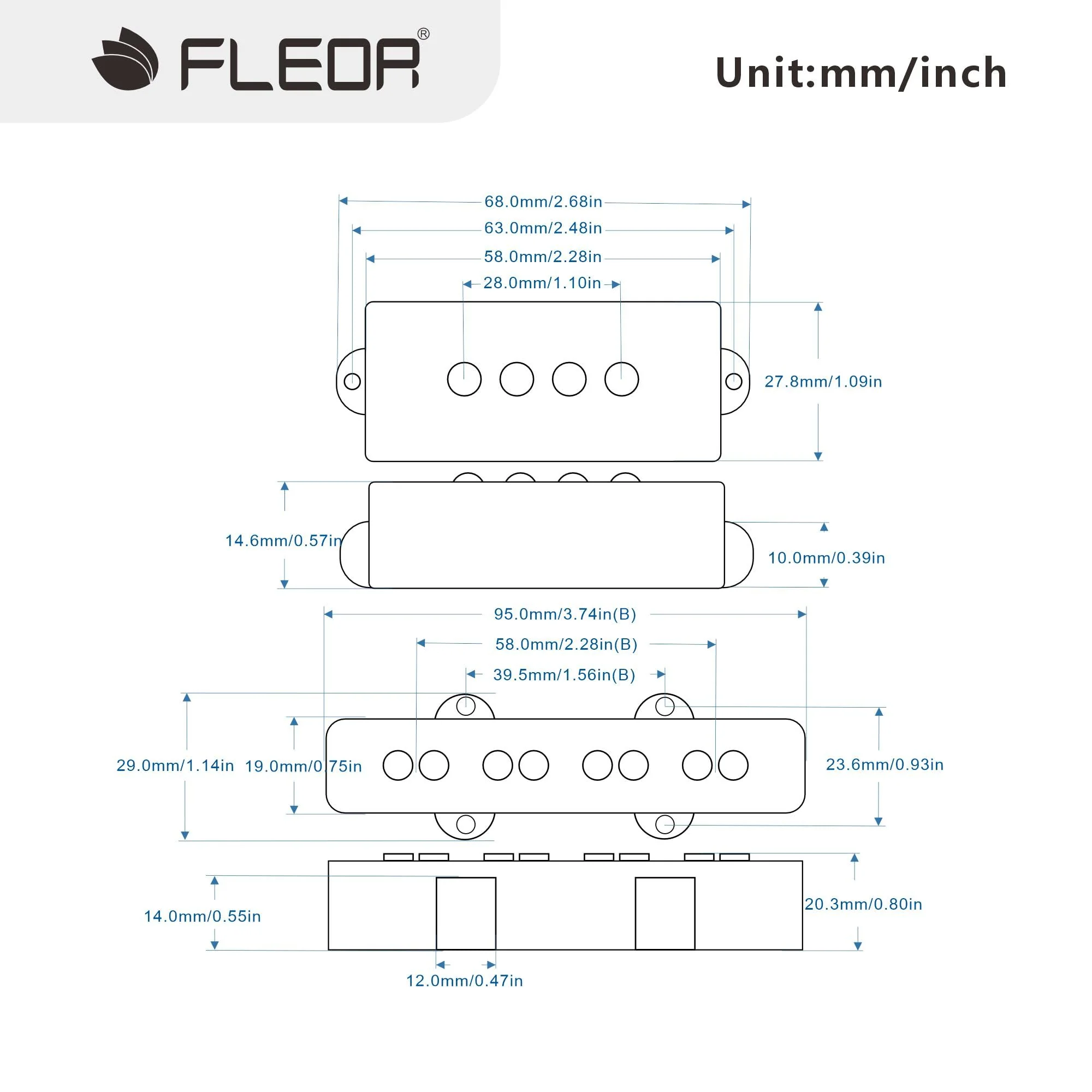 FLEOR Alnico 5 PJ Bass Pickups Neck Bridge Pickups Set for 4-String PB JB Bass Electric Bass PJ Pickups Set - Image 2