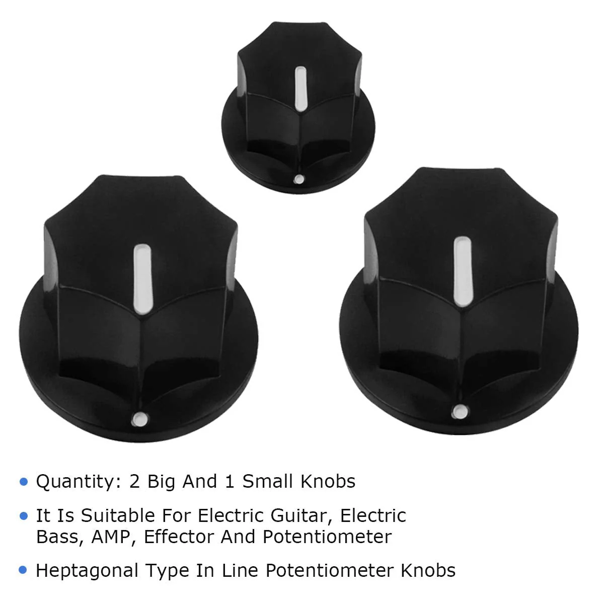 FLEOR Black Bass Guitar Knobs Plastic Volume Control Knobs 2 Big & 1 Small Size for JB Bass Parts - Image 2