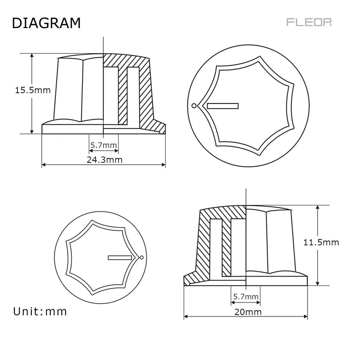 FLEOR Black Bass Guitar Knobs Plastic Volume Control Knobs 2 Big & 1 Small Size for JB Bass Parts - Image 4