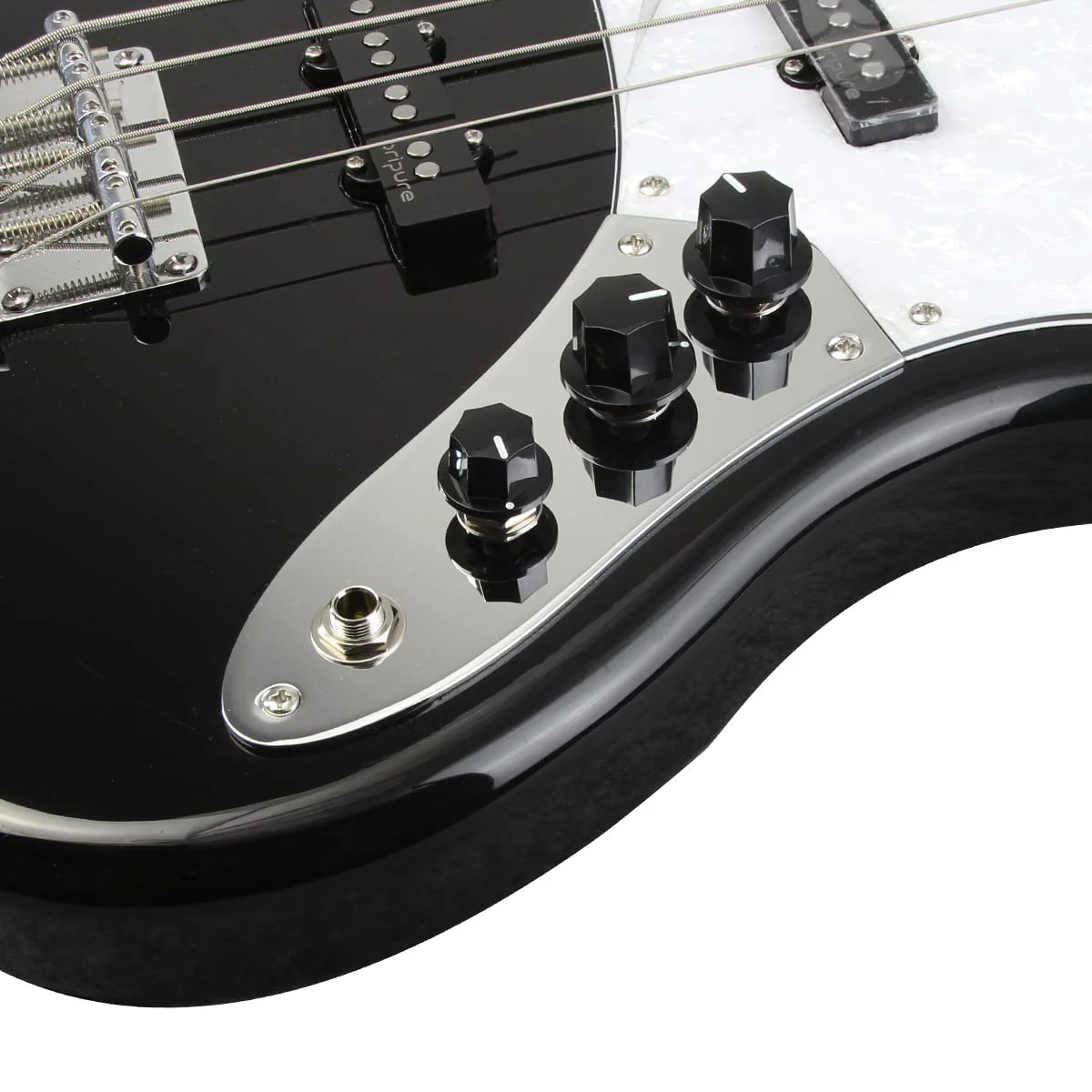 FLEOR Pre-wired Control Plate Fully Loaded Control Plate Wiring Harness Kit Chrome with Plastic Black Knobs for Fender Jazz Bass Part Chrome with Plastic Knob - Image 3