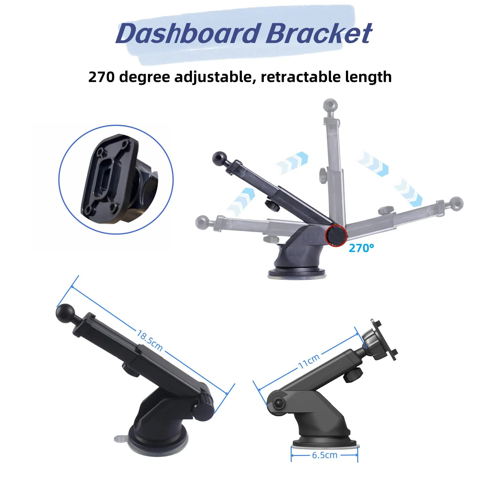 Flexible Dashboard Suction Cup Bracket with Scrwes for Portable Wirelss Carplay Screen Monitor, Upgraded Windshield Monitor Suction Cup Mount for 7"/ 9"/ 10.26" Car Android Auto Screen Screws Bracket - Image 4