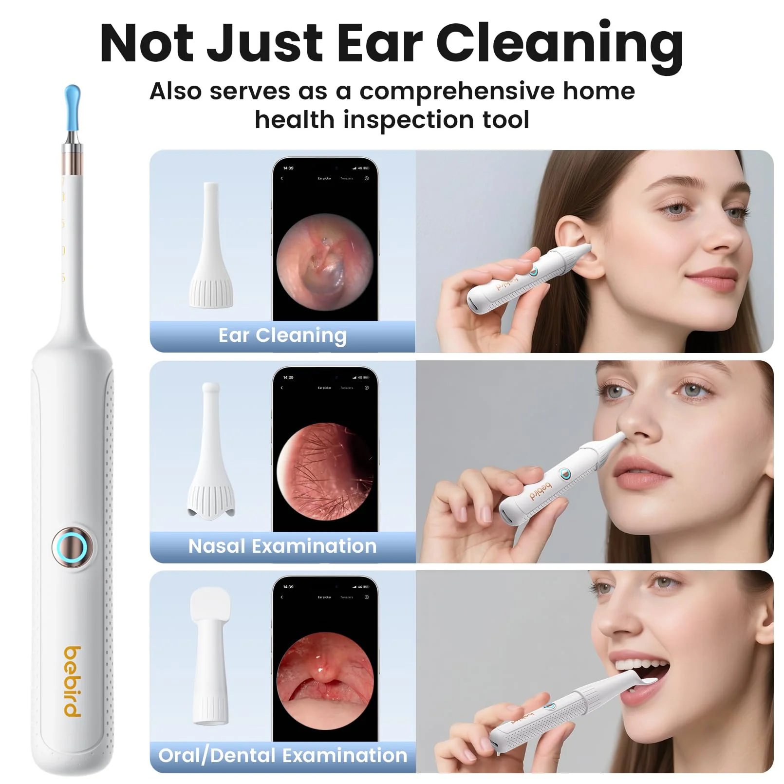 Flexible Ear Wax Removal Tool Camera, Wireless Smart Visual Ear Cleaner with 1080P HD Ear Scope with 12 Soft Tips, Painless Tweezers, 3 Inspection Heads, Portable Earwax Removal Kit for Adults & Kids - Image 5