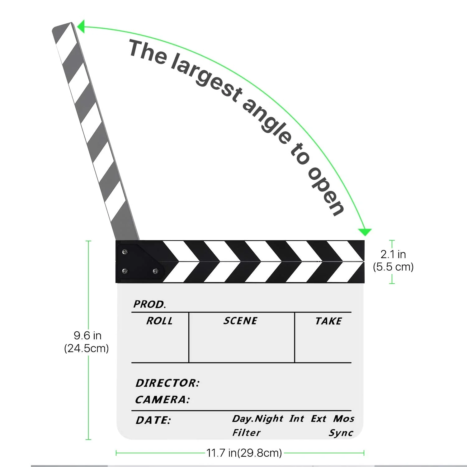 Flexzion Director Clapboard Film Movie Clapper Board Acrylic Plastic Dry Erase Stadio Camera TV Video Cut Action Scene Slate Board 10x12" with Black/White Sticks - Image 2