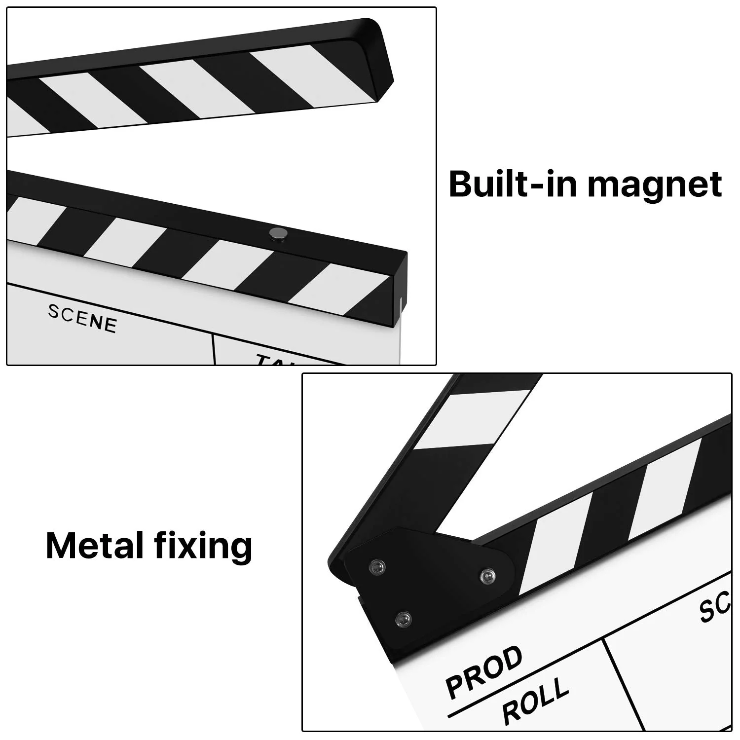 Flexzion Director Clapboard Film Movie Clapper Board Acrylic Plastic Dry Erase Stadio Camera TV Video Cut Action Scene Slate Board 10x12" with Black/White Sticks - Image 4