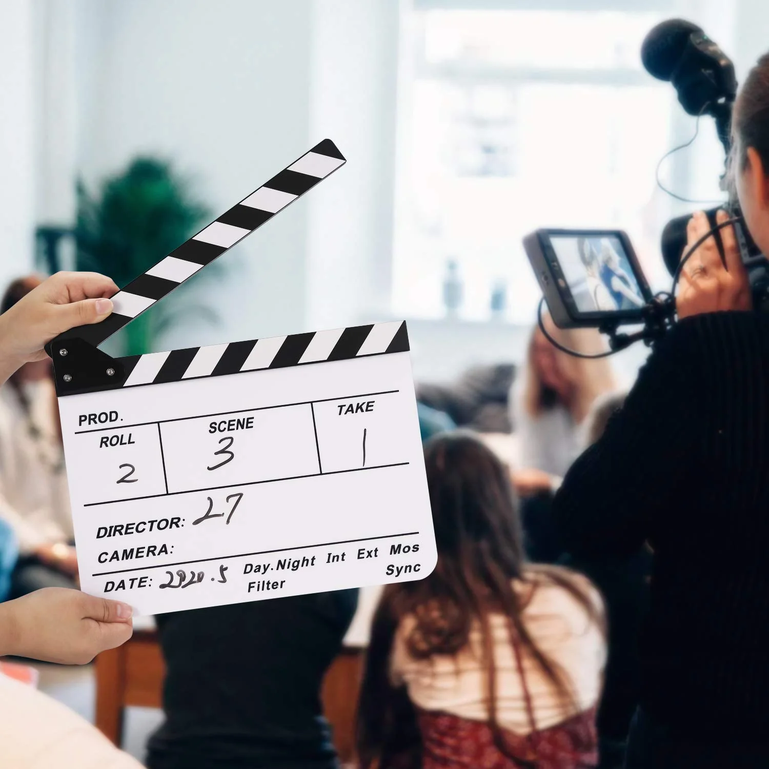 Flexzion Director Clapboard Film Movie Clapper Board Acrylic Plastic Dry Erase Stadio Camera TV Video Cut Action Scene Slate Board 10x12" with Black/White Sticks - Image 6