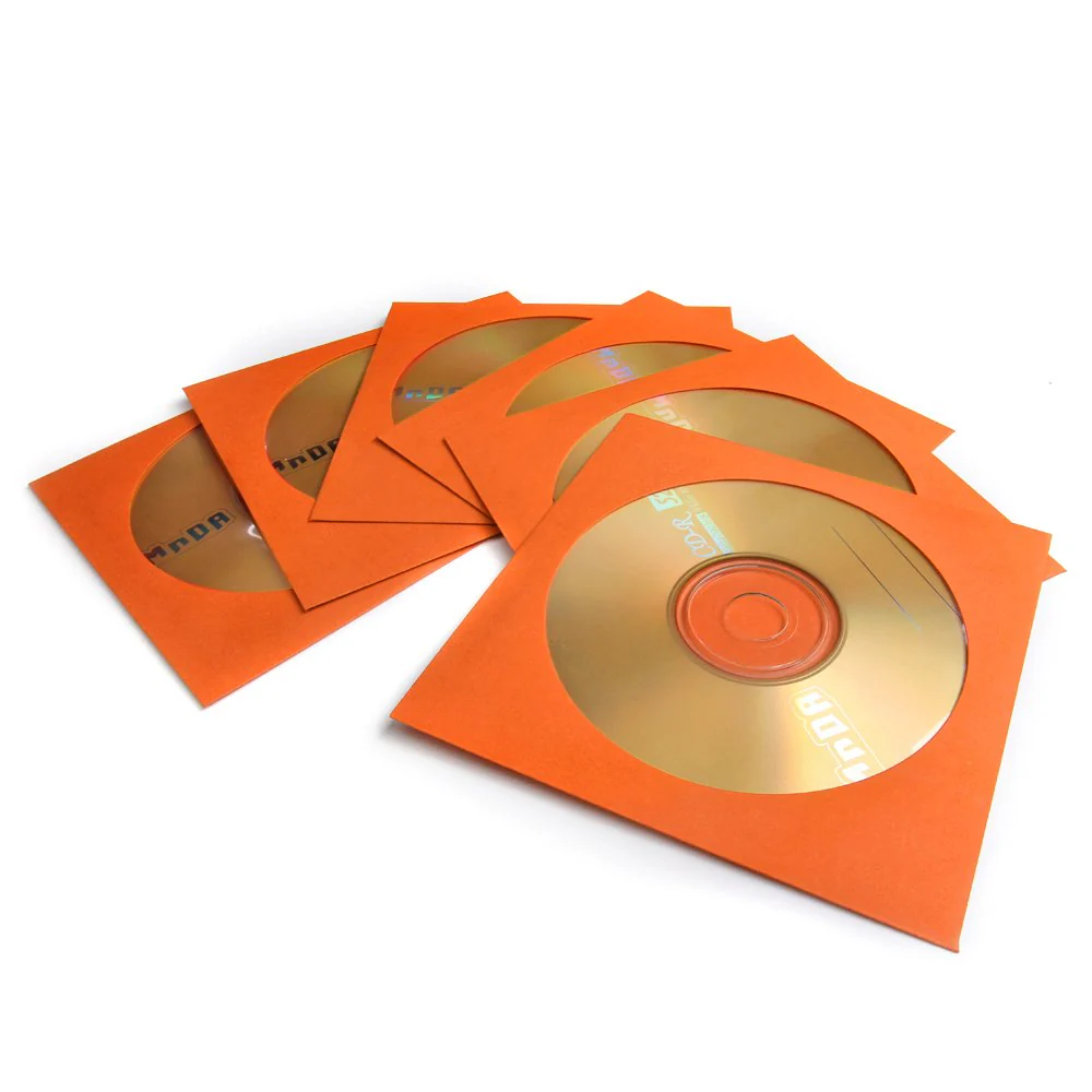 Flexzion DVD CD Sleeves 100 Pack - Premium Paper CD Sleeves for Music Movie Video Game Disc - Thick Disc Sleeve CD Envelopes Storage with Window Cutout and Flap, Orange - Image 5