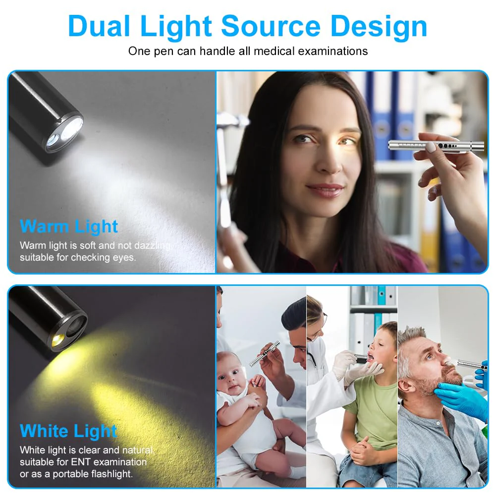 Flintronic 2 x Pupil Light Medicine, Diagnostic Light Nurse Emergency Service Accessories, with Pupil Meter & Ruler, Rechargeable USB LED Pen Lamp for Nurses, Students, Doctors 2pcs-silver - Image 5