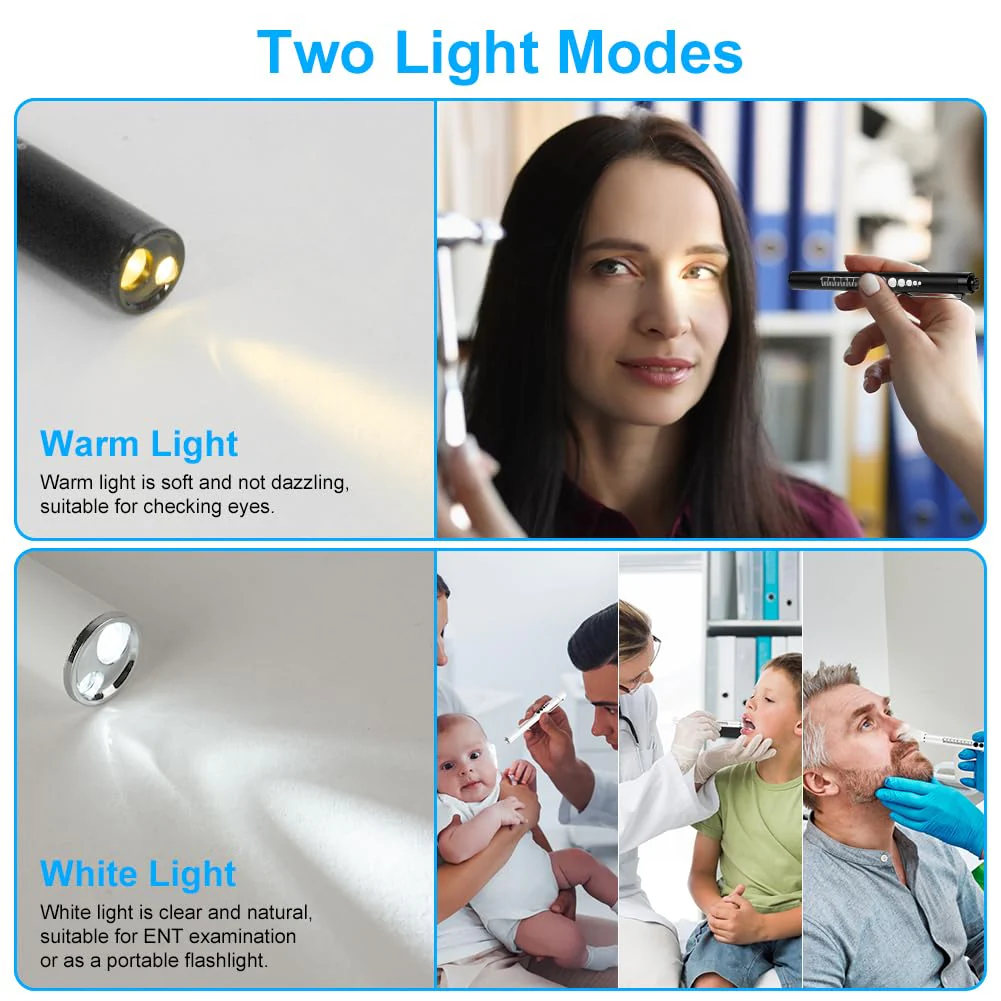 flintronic 2 x Pupil Light Medicine, Diagnostic Light Nurse Emergency Service Accessories with Pupil Meter & Ruler, Rechargeable USB LED Pen Lamp for Nurses Students Doctors #7 White/Black 2pcs - Image 7