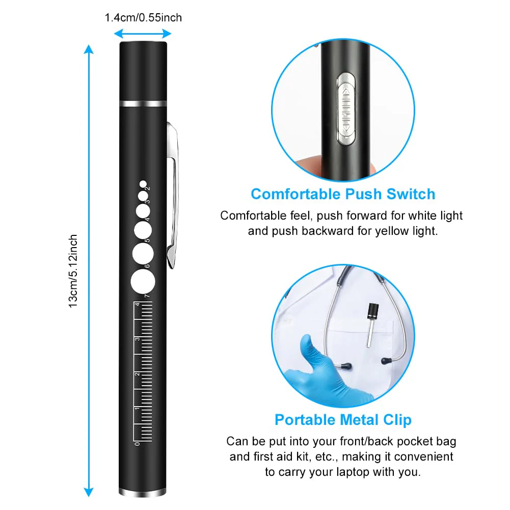 flintronic Pupil Light Medicine, Diagnostic Light Nurse Emergency Service Accessories, with Pupil Meter & Ruler, Rechargeable USB LED Pen Lamp for Nurses, Students, Doctors 1 Piece Black - Image 2