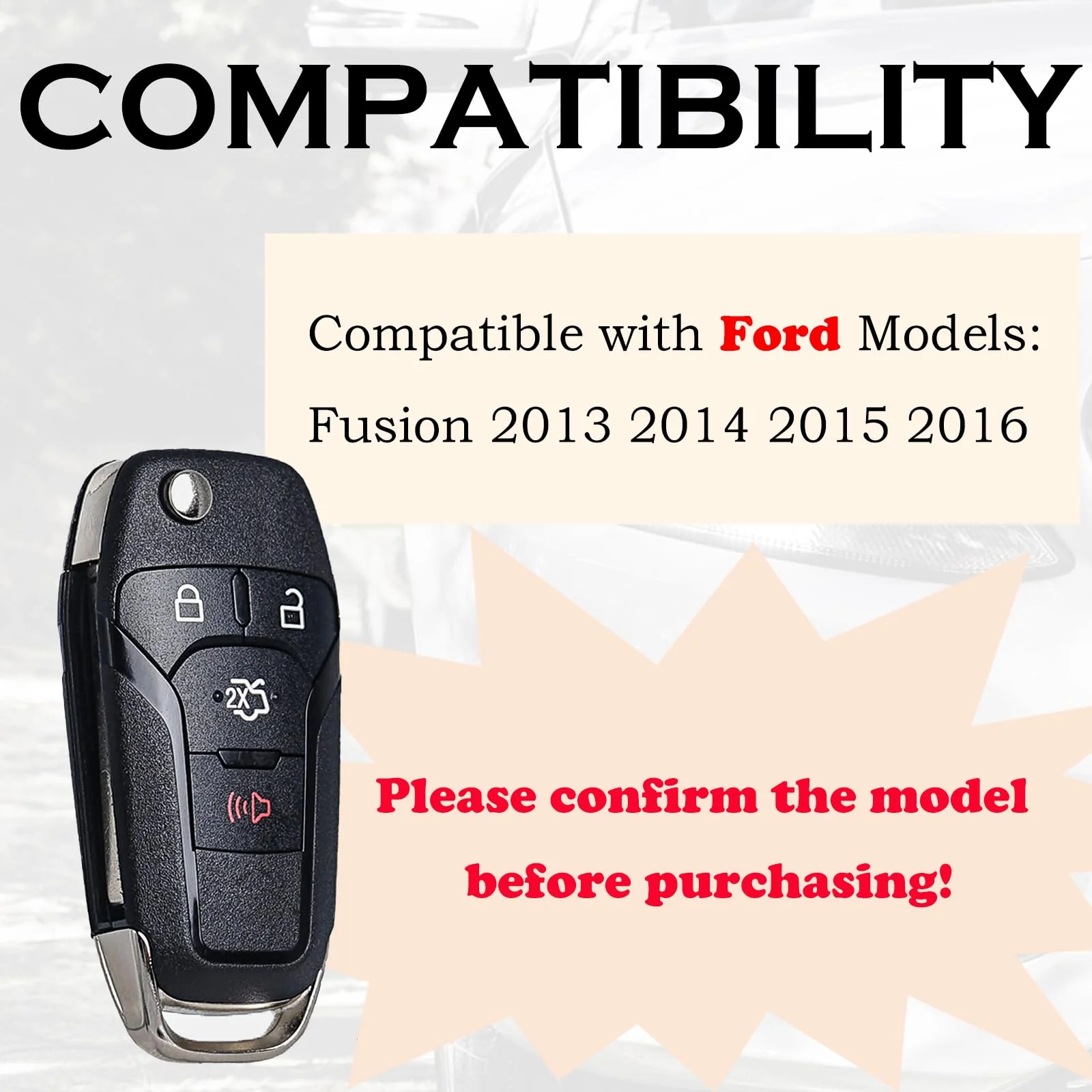 Flip Key Fob Replacement Fits for Ford Fusion 2013 2014 2015 2016 Keyless Entry Remote Control N5F-A08TAA 164-R7986 5924003 315Mhz 4 Button BTN - Image 2
