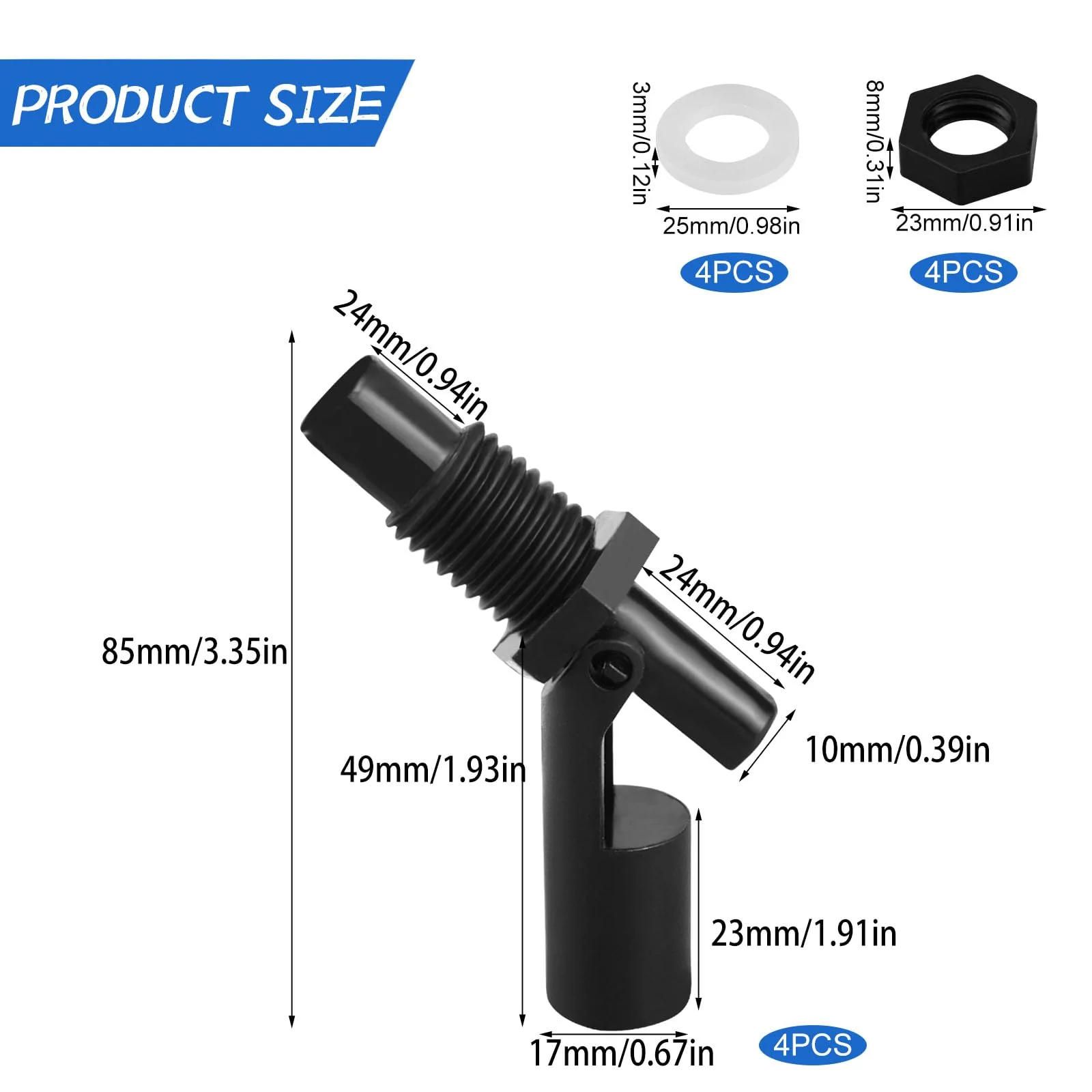 Float Switch Water Level Sensor 4 Pieces Level Switch Water for Liquid Level Float Switch for Tank Water Level Sensor Float Switch Water Level Sensor (Black) black - Image 2