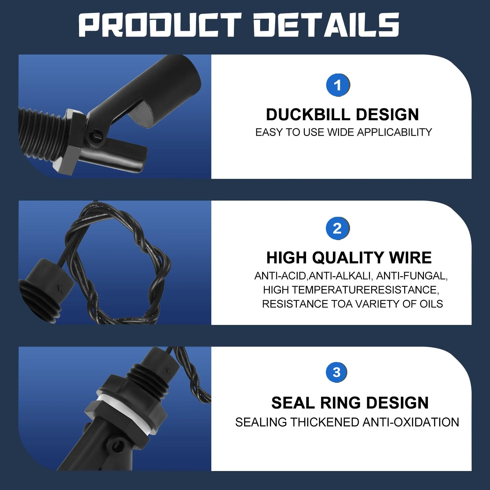 Float Switch Water Level Sensor 4 Pieces Level Switch Water for Liquid Level Float Switch for Tank Water Level Sensor Float Switch Water Level Sensor (Black) black - Image 5