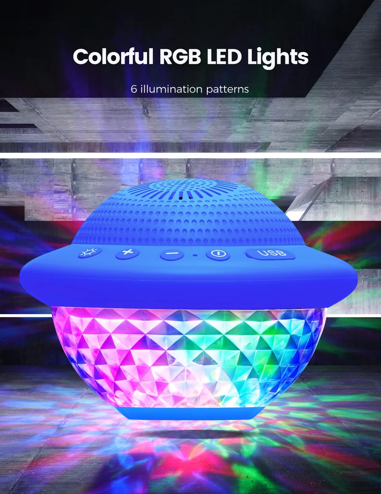 Floating Pool Speakers with Colorful LED Lights, IPX7 Waterproof Hot Tub Bluetooth Speaker, 10W Stereo Loud Sound, Built-in Mic, Portable Wireless Speakers for Shower Bathtub Beach Outdoor Swim-Blue Blue - Image 4