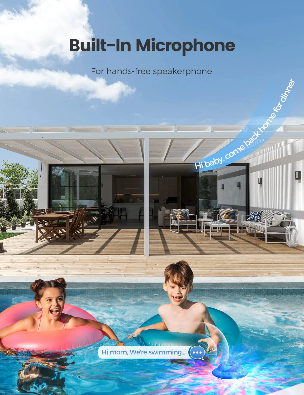 Floating Pool Speakers with Colorful LED Lights, IPX7 Waterproof Hot Tub Bluetooth Speaker, 10W Stereo Loud Sound, Built-in Mic, Portable Wireless Speakers for Shower Bathtub Beach Outdoor Swim-Blue Blue - Image 5