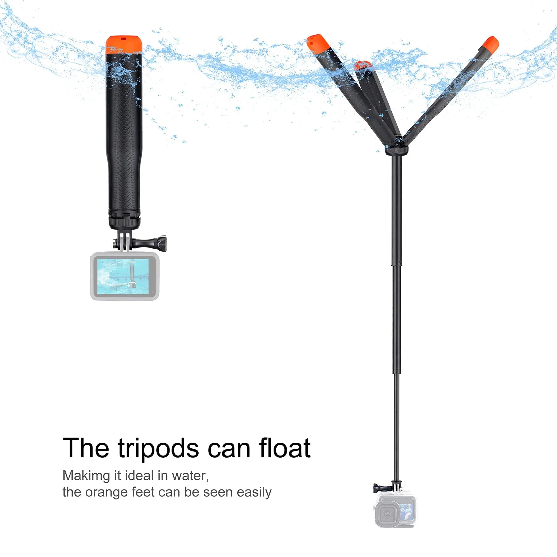 Floating Selfie Stick for GoPro Hero 13 12 11 10 9 8 7 6 5 4 3 Mini Max Fusion Session, SJCAM, AKASO Action Camera, 4 in 1 Underwater Waterproof Pole Monopod Hand Grip Tripod Stand - Image 2
