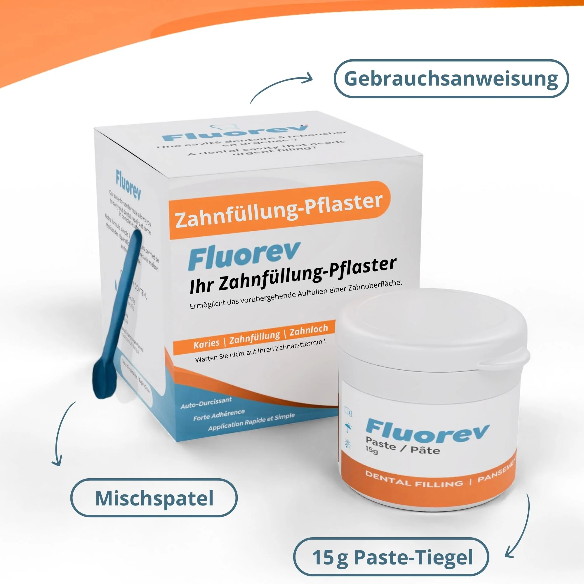 FLUOREV Temporary Dental Filling Material - Temporary Tooth Repair (Caries, Fillings) and Instant Pain Relief - Ready to Use - Easy to Use - Zinc Oxide - 15g - Image 2