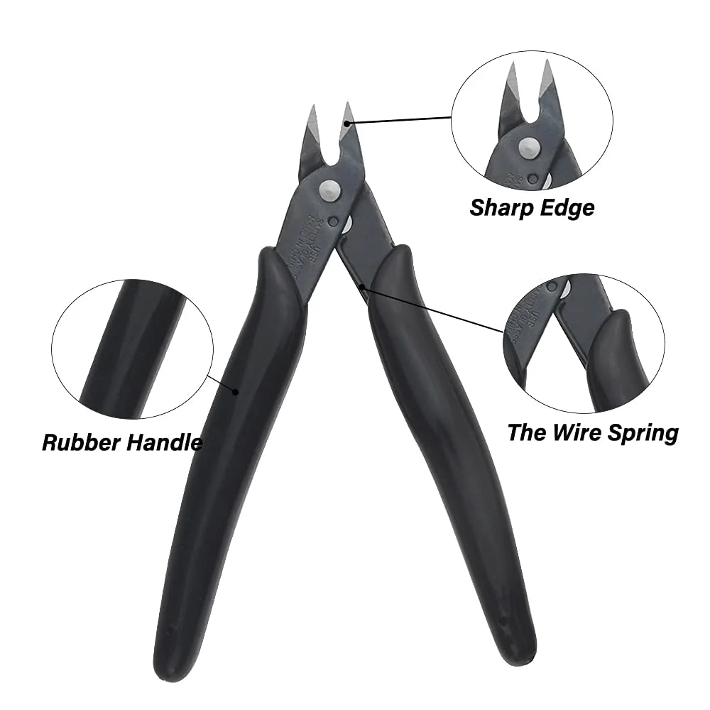Flush Cutter Pliers 5Pcs Micro Wire Cutters with Spring Wire Cutters Precision Electronic Mini Cutting Pliers for Ultra-fine Cutting Needs Electronics Crafts Black 5Pack - Image 4