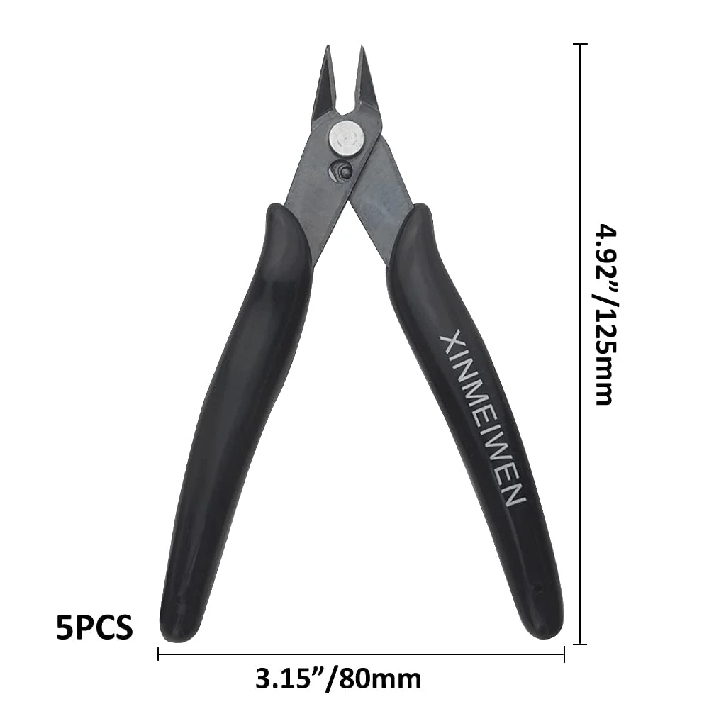 Flush Cutter Pliers 5Pcs Micro Wire Cutters with Spring Wire Cutters Precision Electronic Mini Cutting Pliers for Ultra-fine Cutting Needs Electronics Crafts Black 5Pack - Image 5
