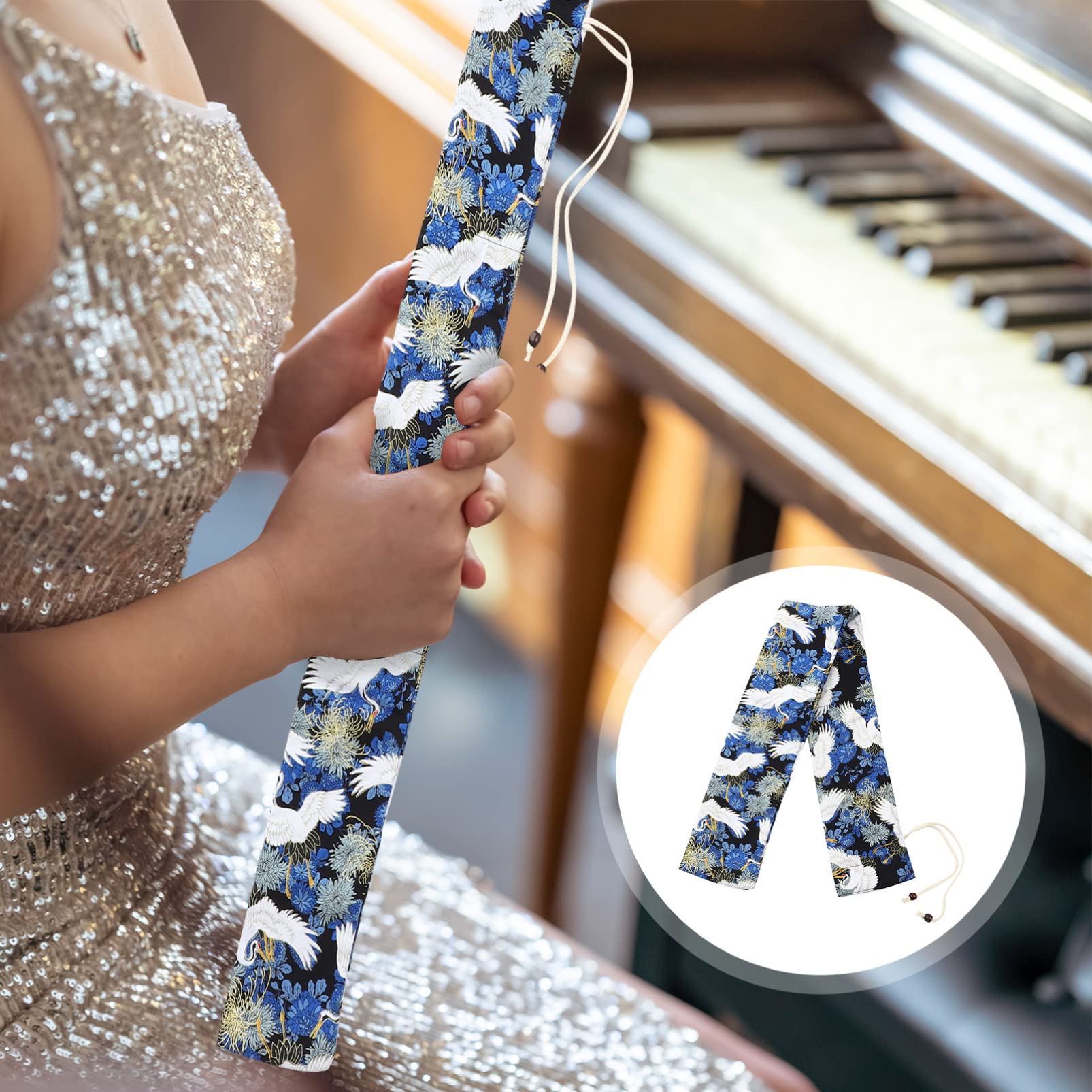 Flute Accessory Flute Case Cloth Flute Bag Flute Storage Pouch Folk Style Flute Bag Flute Woven Bag Musical Instruments Storage Container (Blue) Bag Flute - Image 8