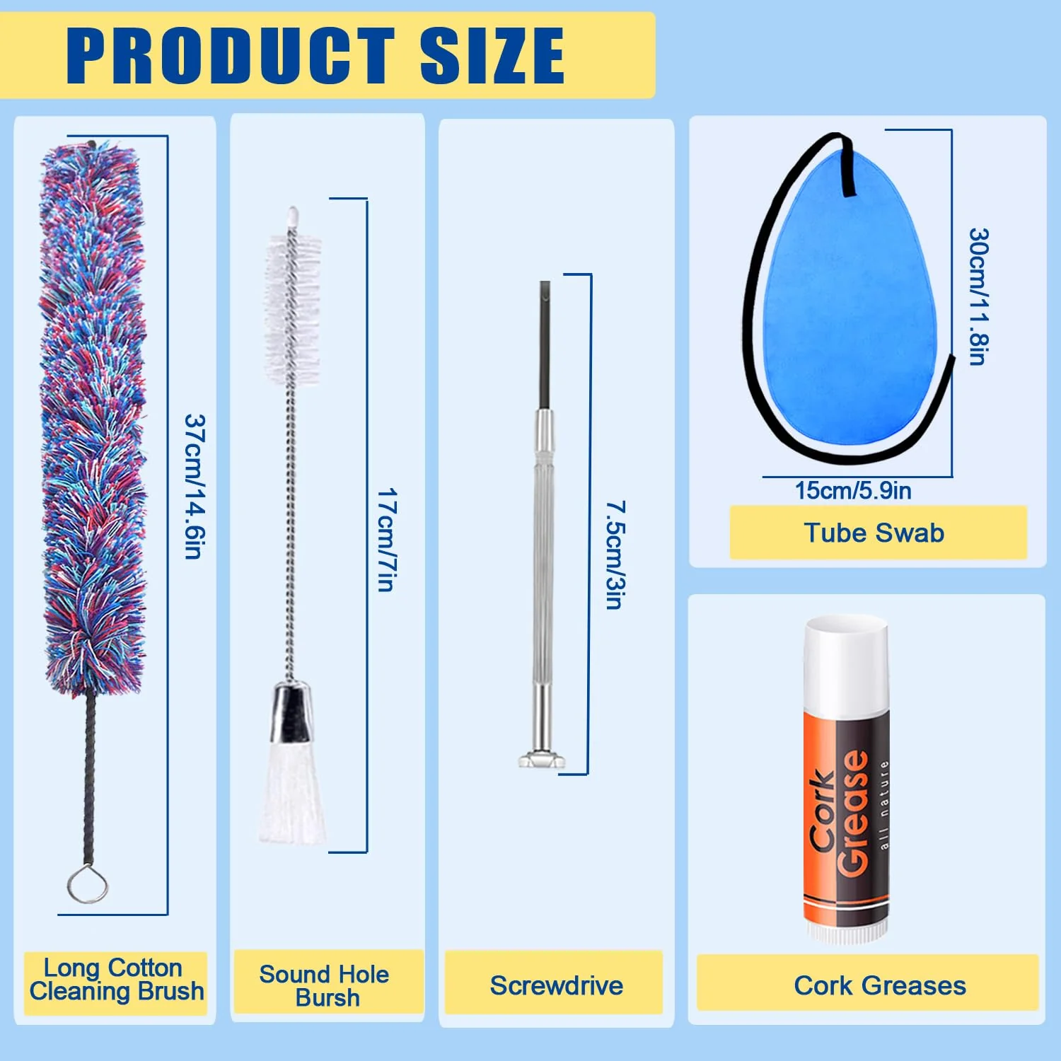 Flute Care Cleaner Kit with Cork Grease,Multifunctional Cleaning Brush, Cotton Cleaning Brush, Swab and Screw, Niantime Flute Cleaning Kit for Base Maintenance Basic Flute cleaning Kit - Image 2