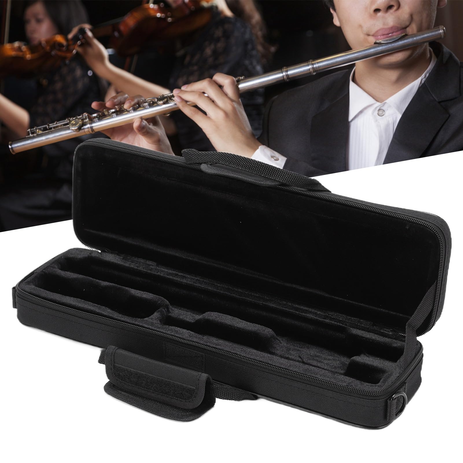 Flute Case Carrying Bag, Black Oxford Cloth Waterproof Flute Carrying Bag Wear Resistant Lightweight Portable Flute Storage Bag with Adjustable Shoulder Strap for 16 Holes Flute, 15.5 x 4.7 x 2.7in - Image 3