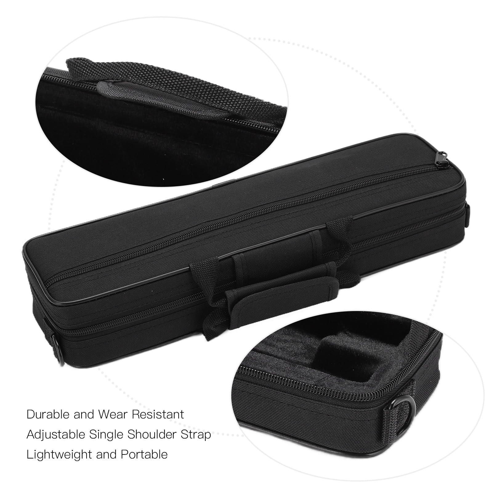 Flute Case Carrying Bag, Black Oxford Cloth Waterproof Flute Carrying Bag Wear Resistant Lightweight Portable Flute Storage Bag with Adjustable Shoulder Strap for 16 Holes Flute, 15.5 x 4.7 x 2.7in - Image 5