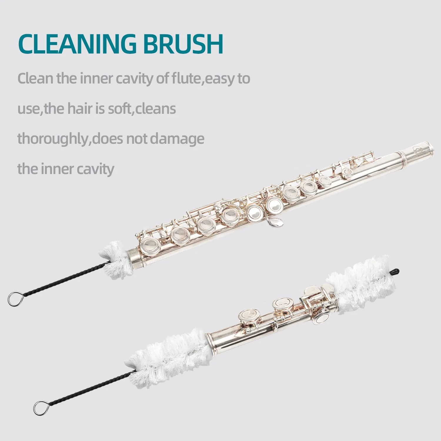 Flute Cleaning Kit Include 1pc Cotton Cleaning Brush, Flute Swab, Double-End Dust Brush,Flute Cleaning Rod, Screwdriver for Flute Repairing,Cork Grease, a Pair Cotton Gloves, 1pc Flute Cleaning Cloth white - Image 2